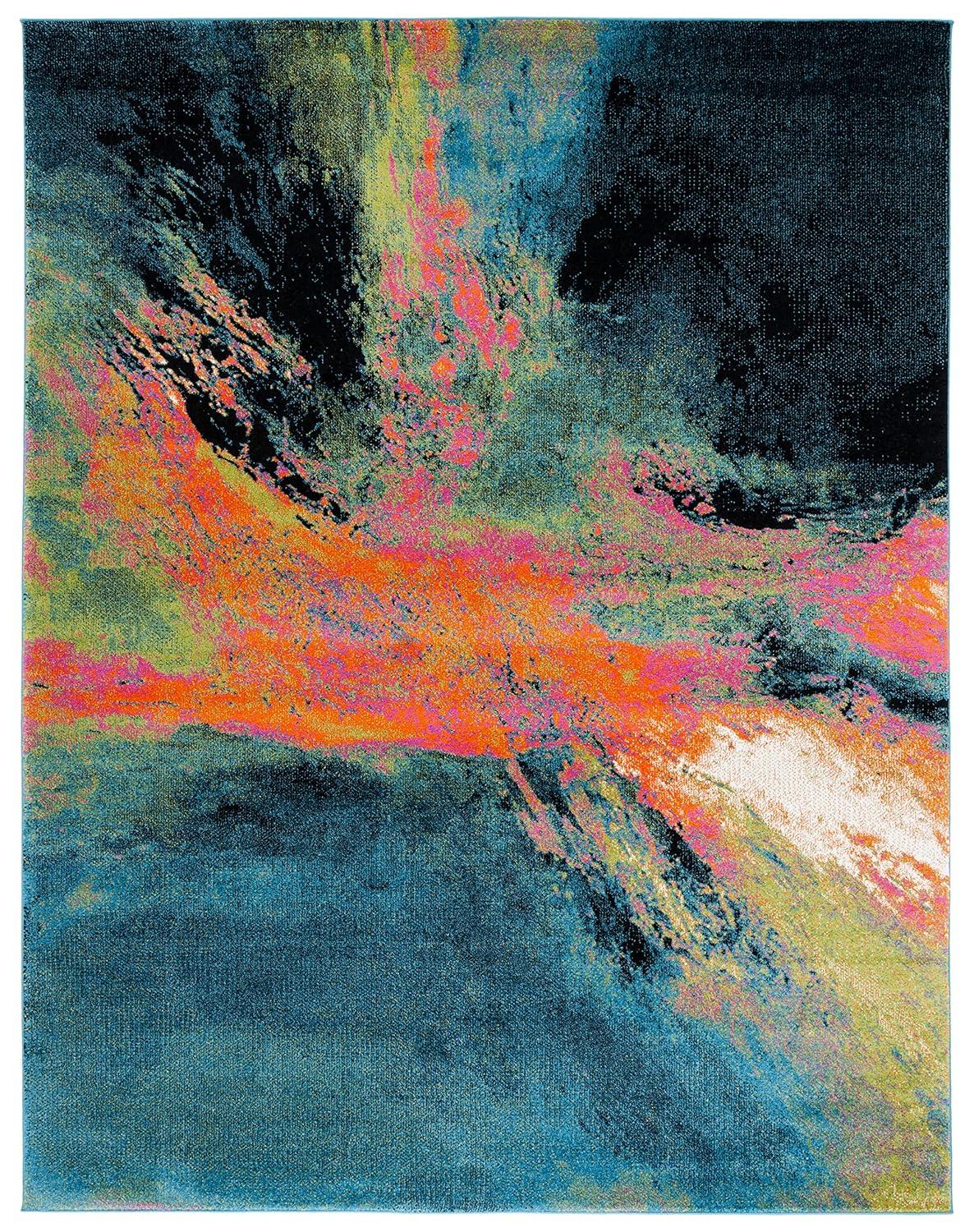 Galaxy GAL117 Power Loomed Indoor Area Rug - Blue/Orange - 6'7"x9' - Safavieh