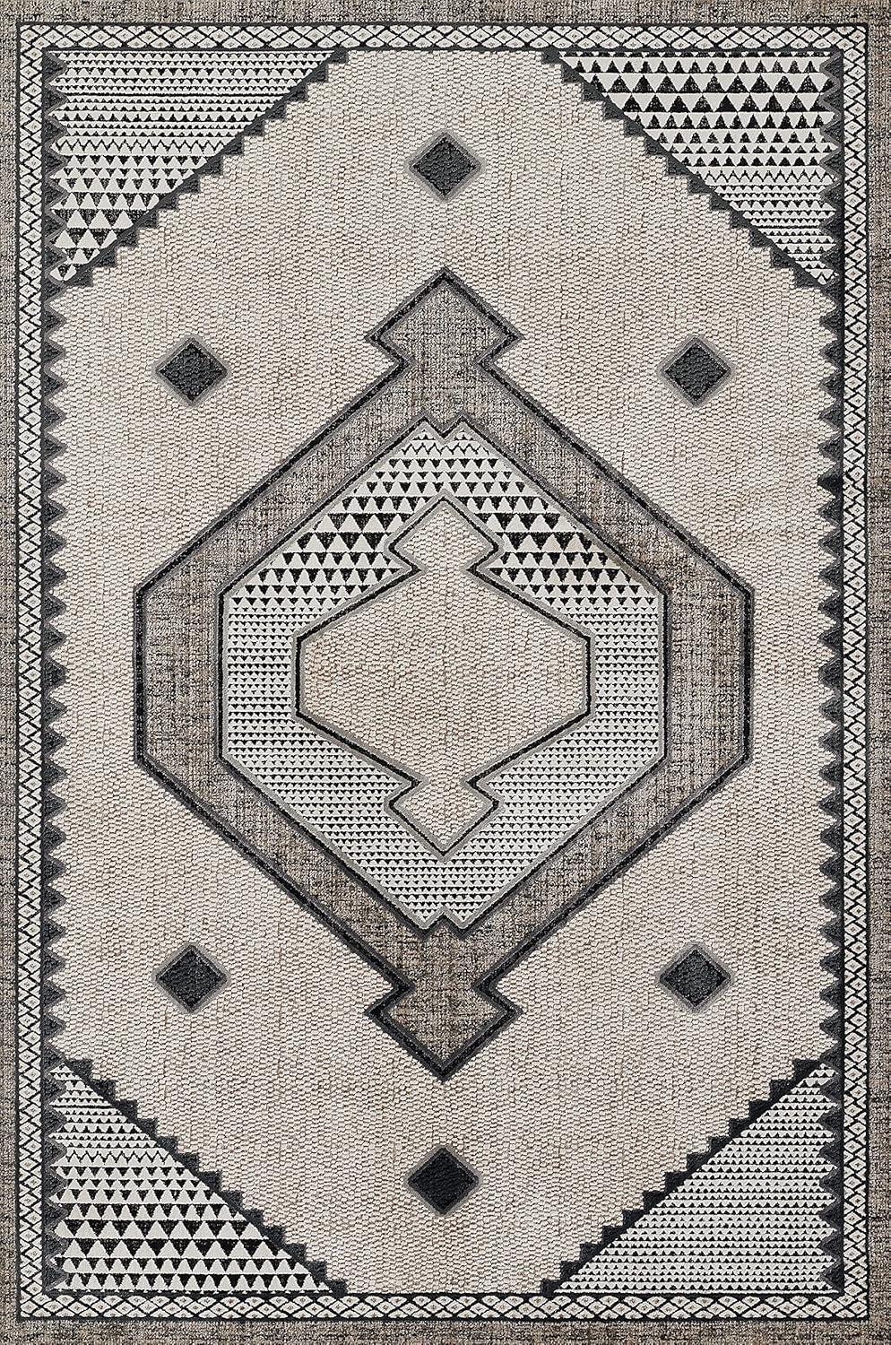 Noho Black and Ivory Rectangular Synthetic Area Rug