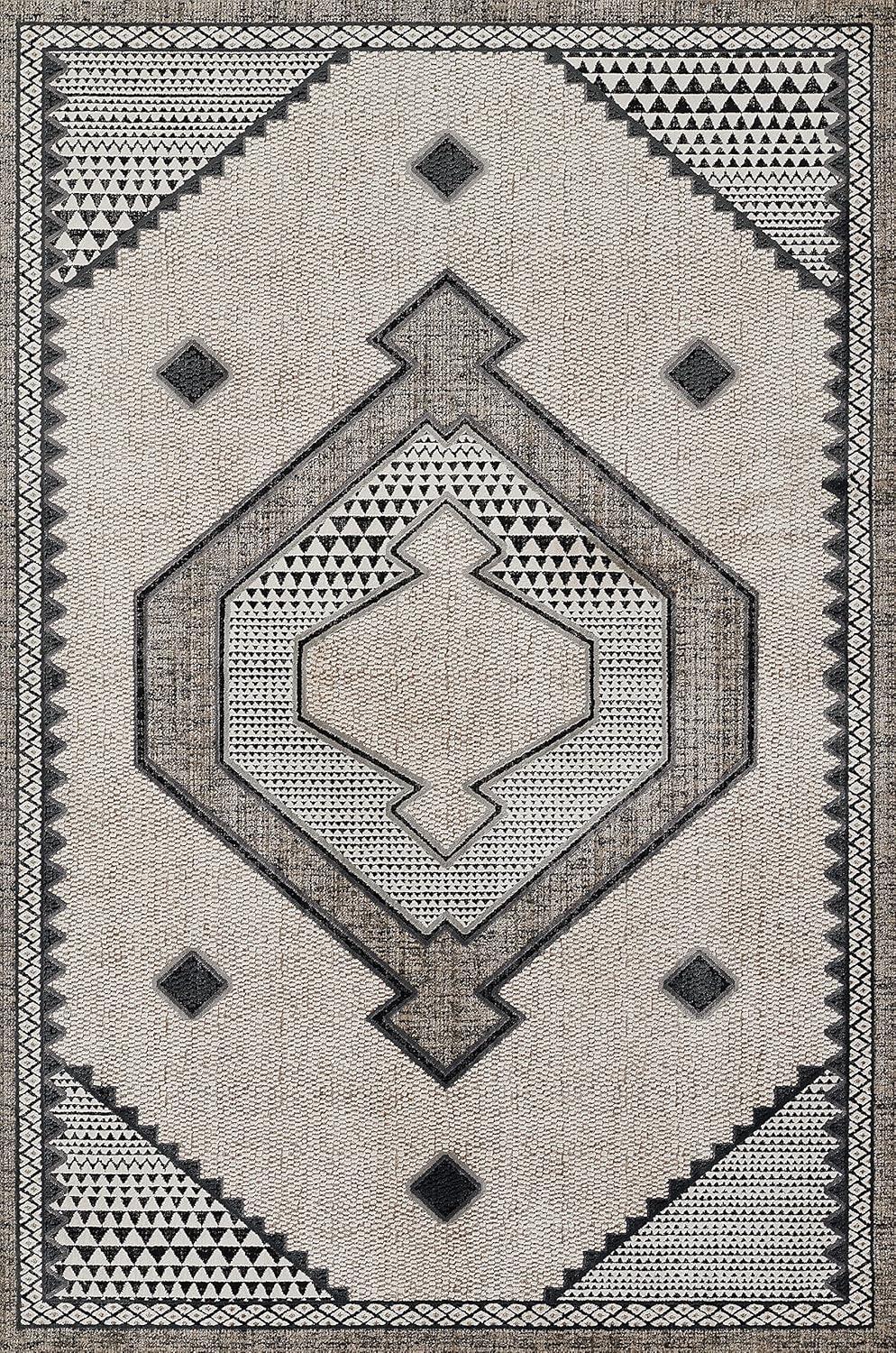 Momeni 7'10"x9'10" Noho Cooper Machine Loomed Area Rug Ivory: Geometric Pattern, Low Pile, Indoor Use, Polyester