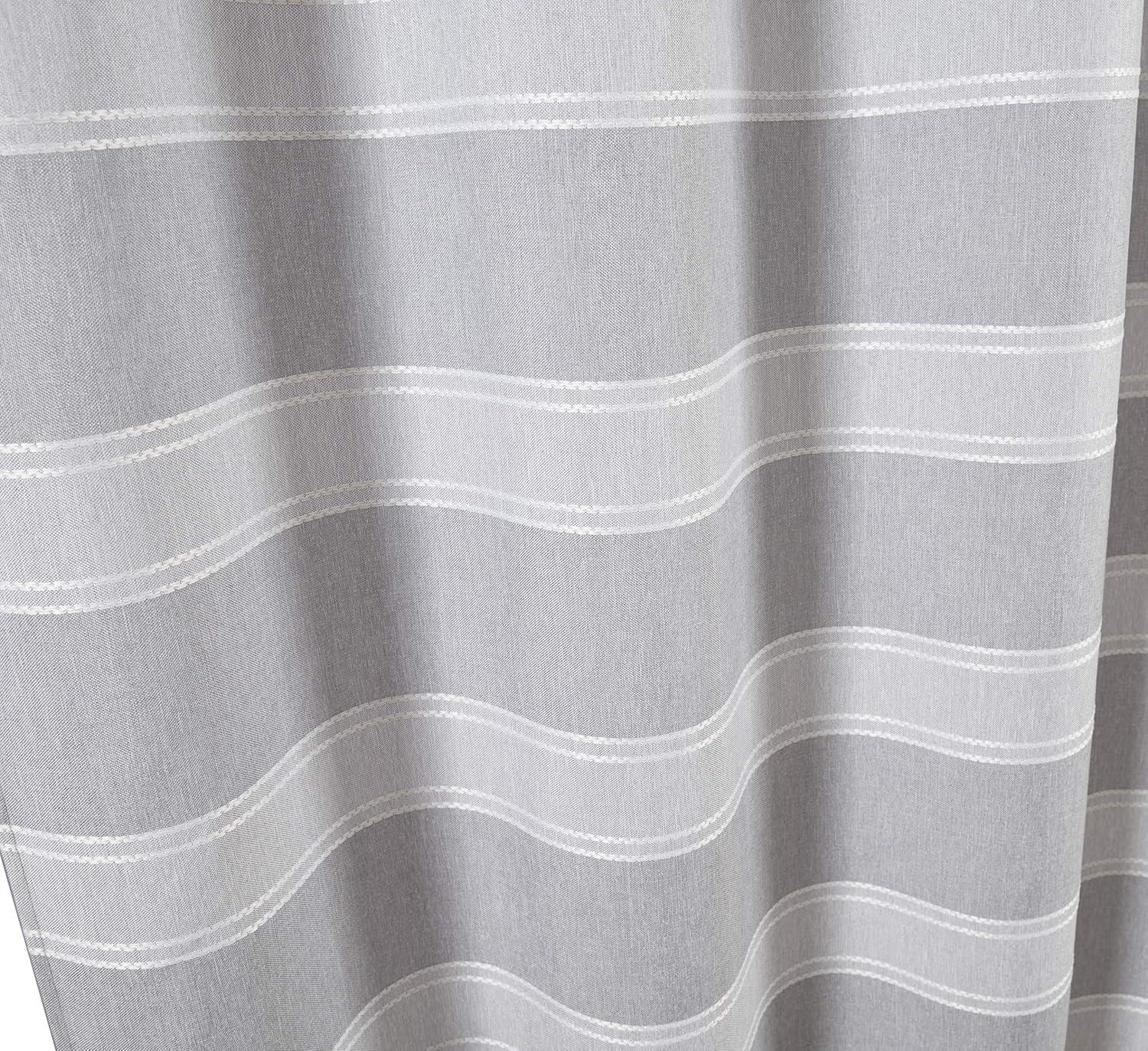 Dainty Home Madison Striped Textured Embossed Weaved Striped Cotton Feel Designed Fabric Shower Curtain 70W x 72L in Silver