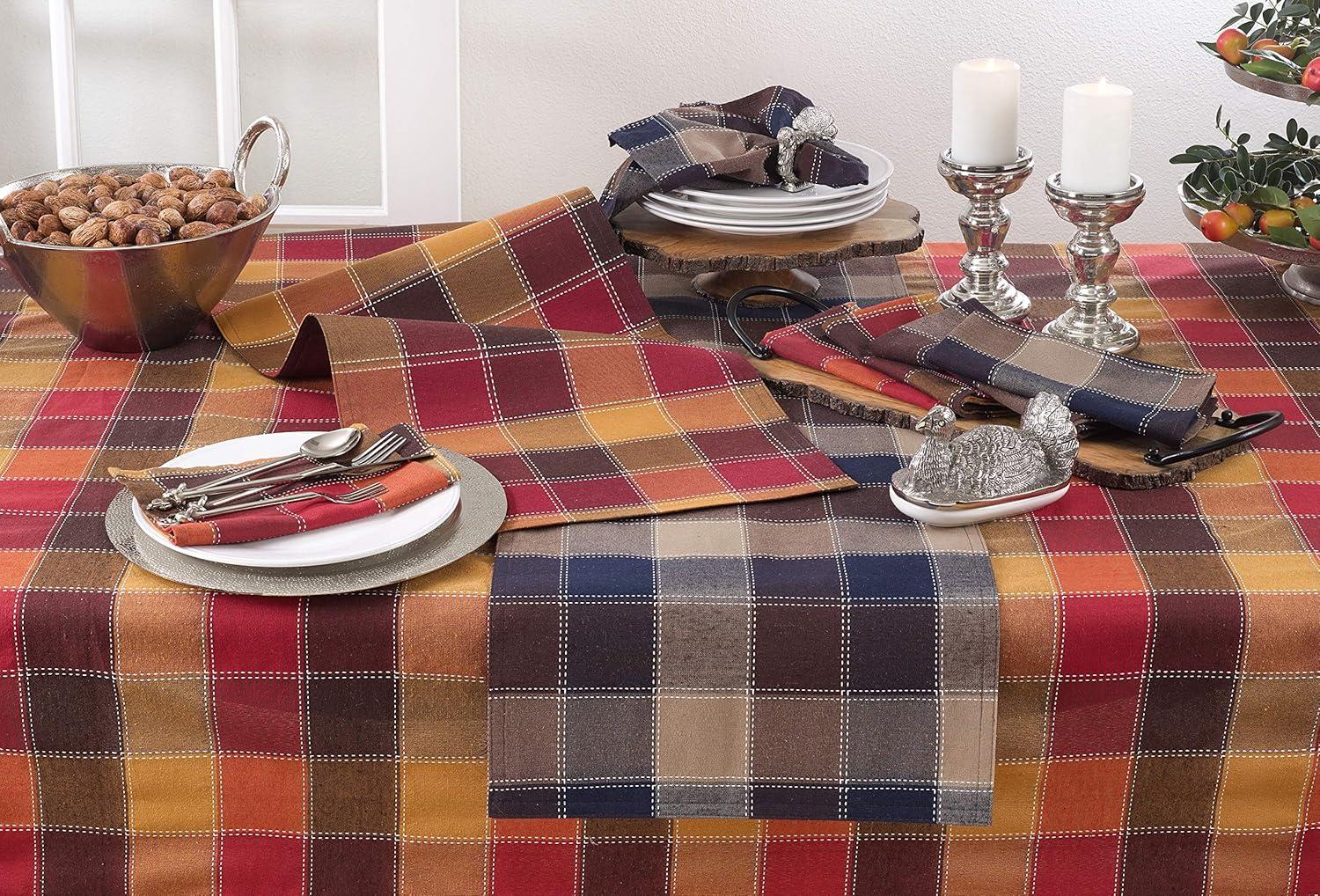 Saro Lifestyle Cotton And Poly Blend Stitched Plaid Tablecloth