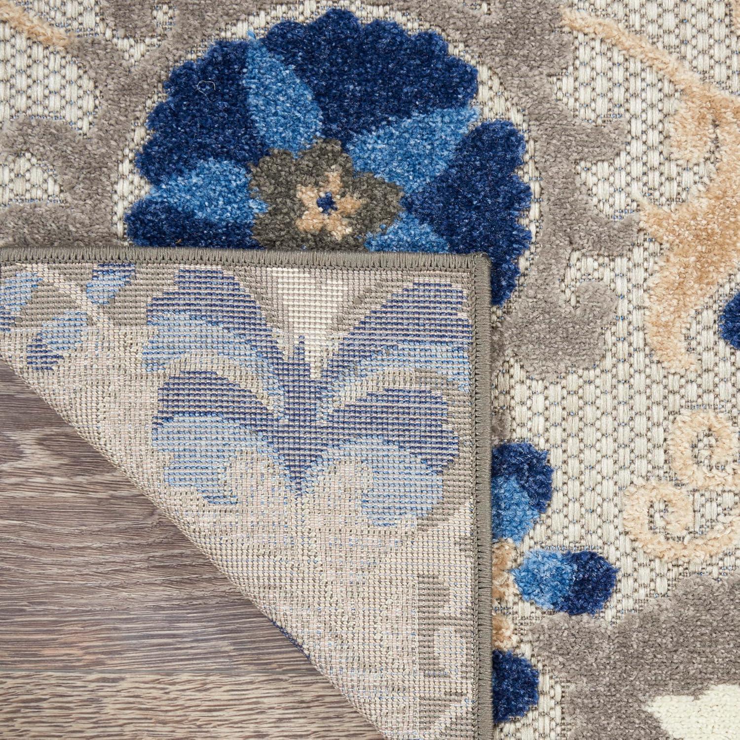 Nourison Aloha Floral Textured Flatweave High-Low Indoor Outdoor Area Rug Natural/Blue 6' x 9'