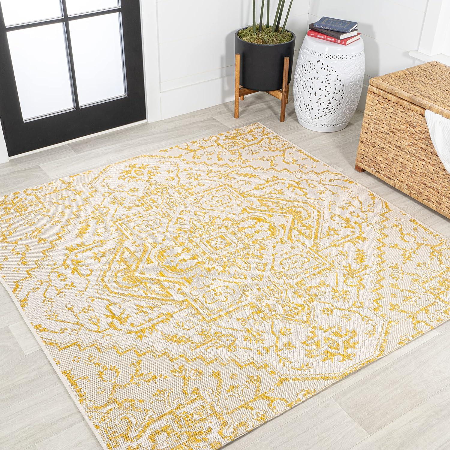 Estrella Bohemian Inspired Medallion Textured Weave Indoor/Outdoor Area Rug - JONATHAN Y