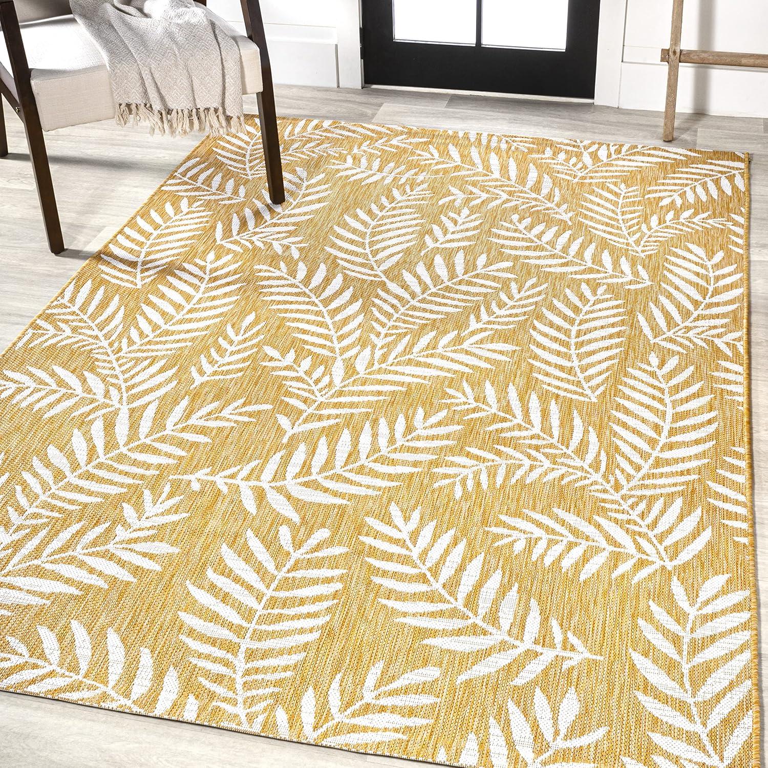 5' x 8' Nevis Palm Frond Indoor/Outdoor Area Rug, Yellow/Cream - JONATHAN Y