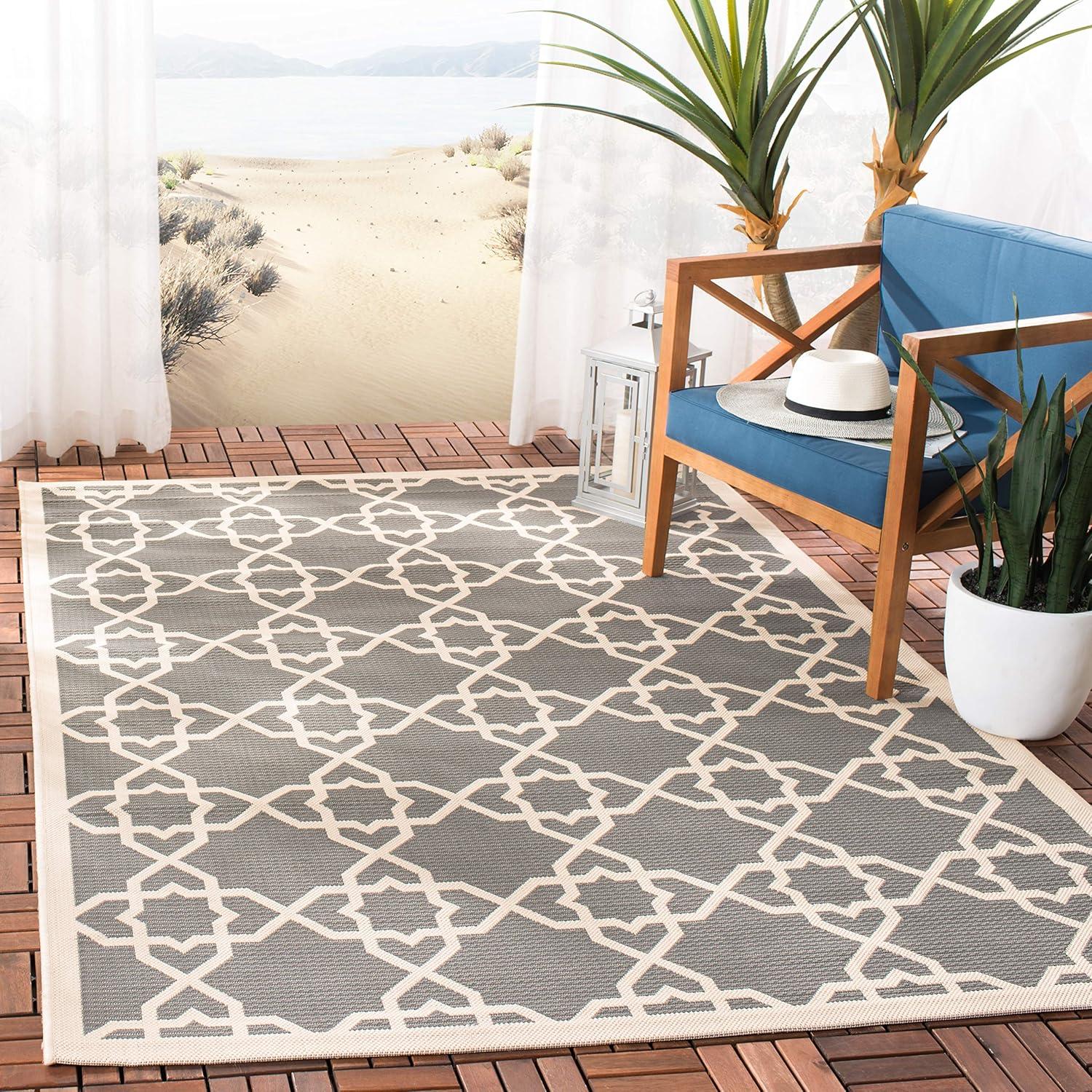 Gray and Beige Square Geometric Indoor/Outdoor Area Rug