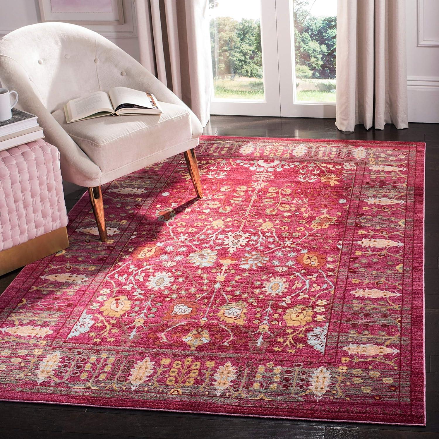 SAFAVIEH Valencia Grigor Traditional Polyester Area Rug, Fuchsia/Multi, 8' x 10'