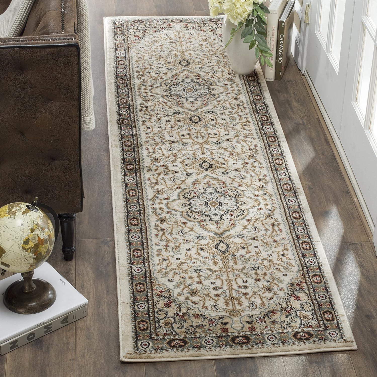 Cream and Beige Synthetic Traditional Runner Rug