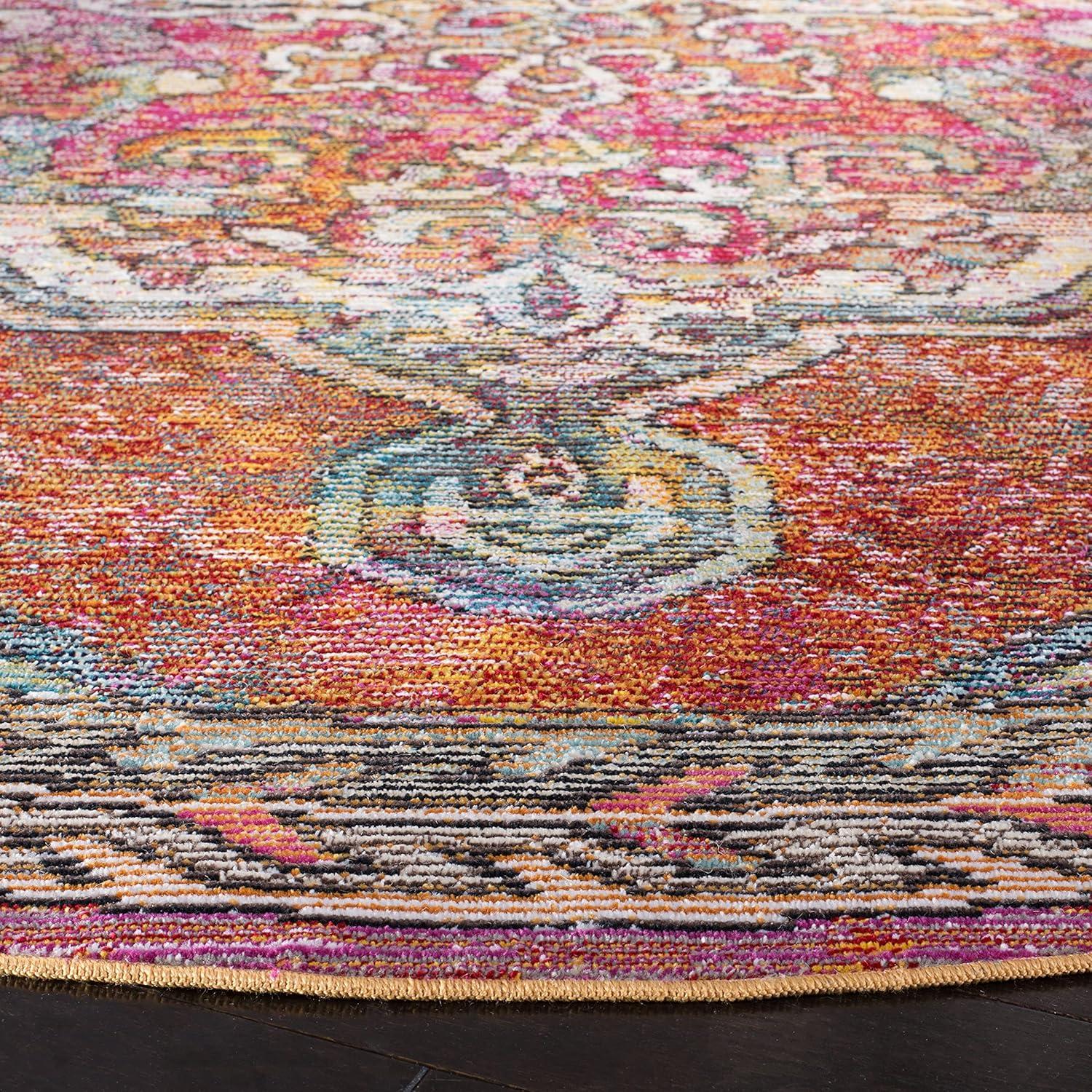 Crystal CRS502 Power Loomed Area Rug - Orange/Light Blue - 7' Round - Safavieh.