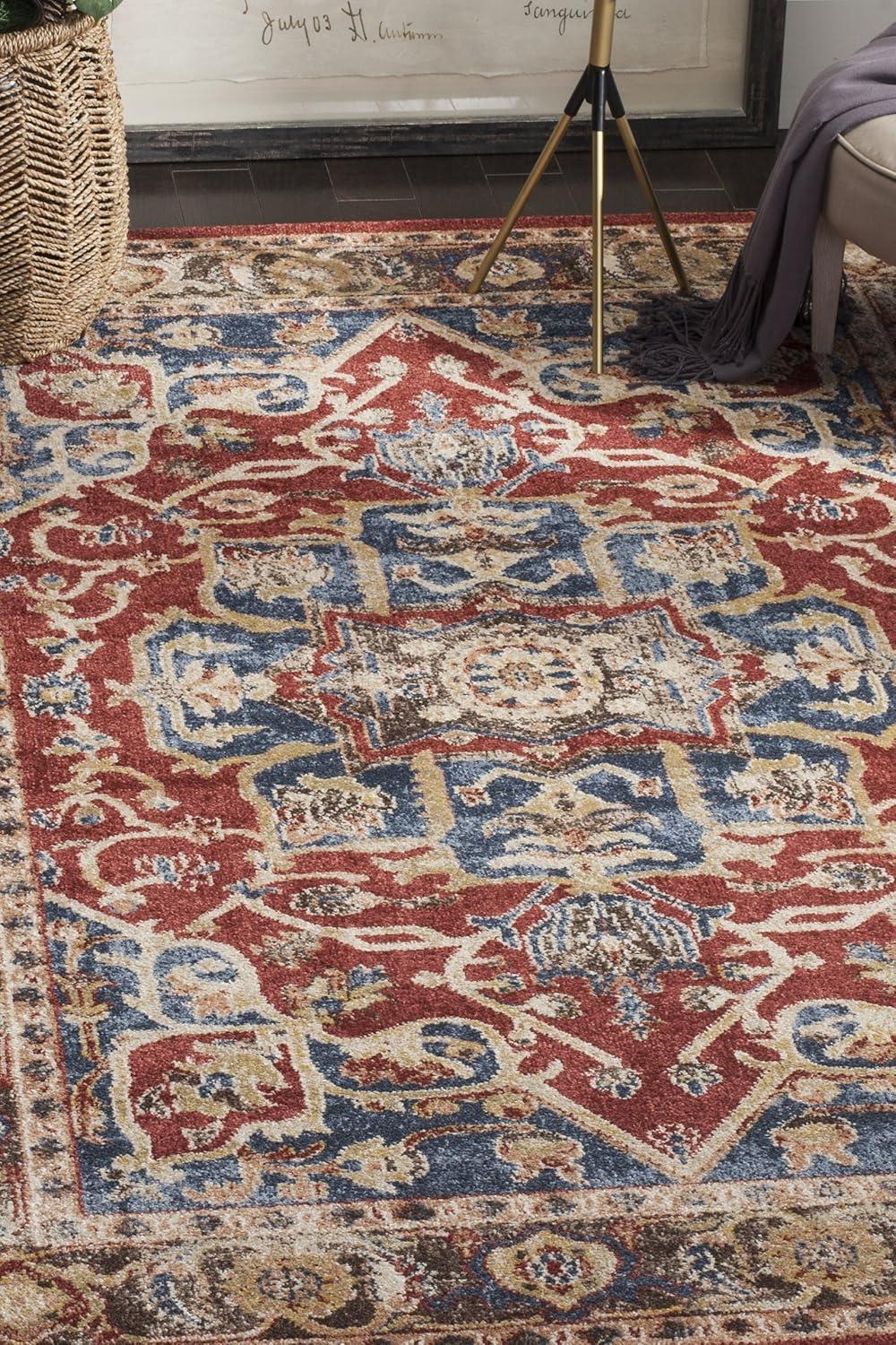 Regal Bijar Red & Royal Floral 8' x 10' Stain-Resistant Area Rug