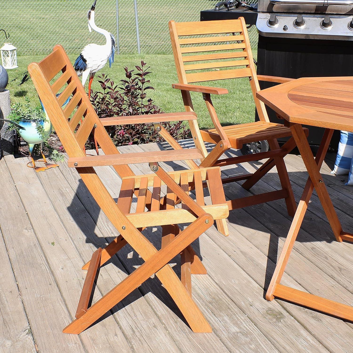 Sunnydaze Meranti Wood with Teak Oil Finish Wooden Folding Patio Lawn Slatted Arm Chairs Set - Brown - 2pk