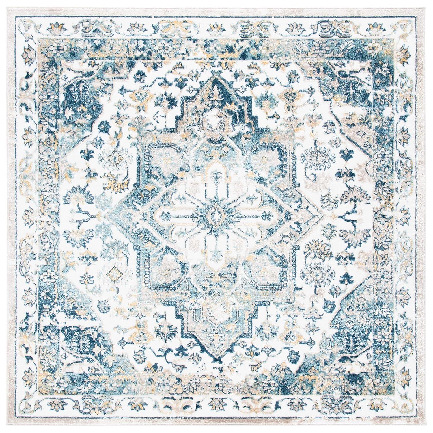SAFAVIEH Skyler Ottoline Medallion Area Rug, Ivory/Navy, 6'7" x 6'7" Square