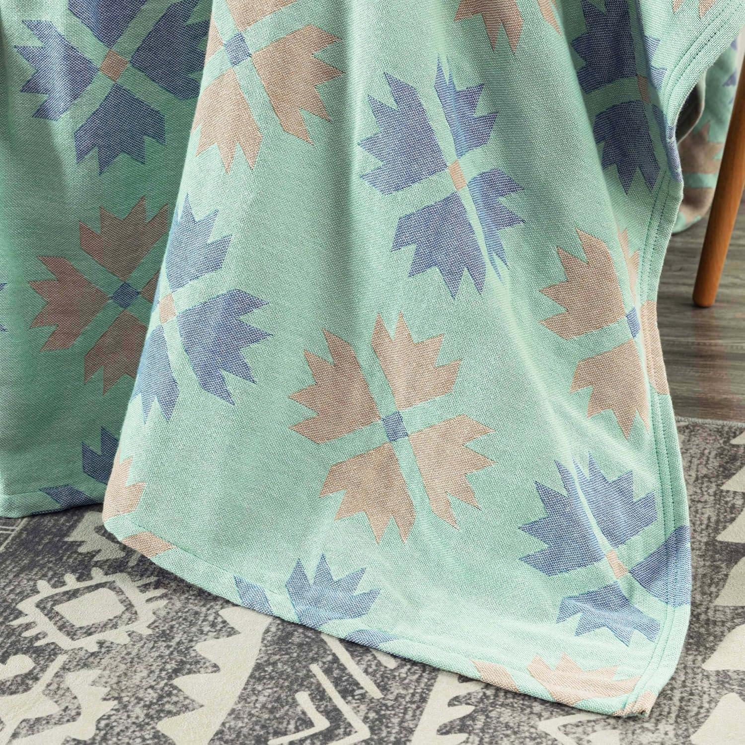 King Size Mint Green Boho Cotton Reversible Throw Blanket