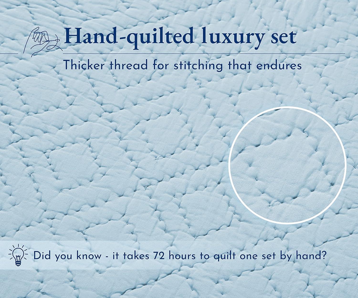 Luxury 100% Cotton Quilt Set, Hand-Quilted, Pre-Softened, Diamond Pattern by California Design Den - Creamy Ivory, King