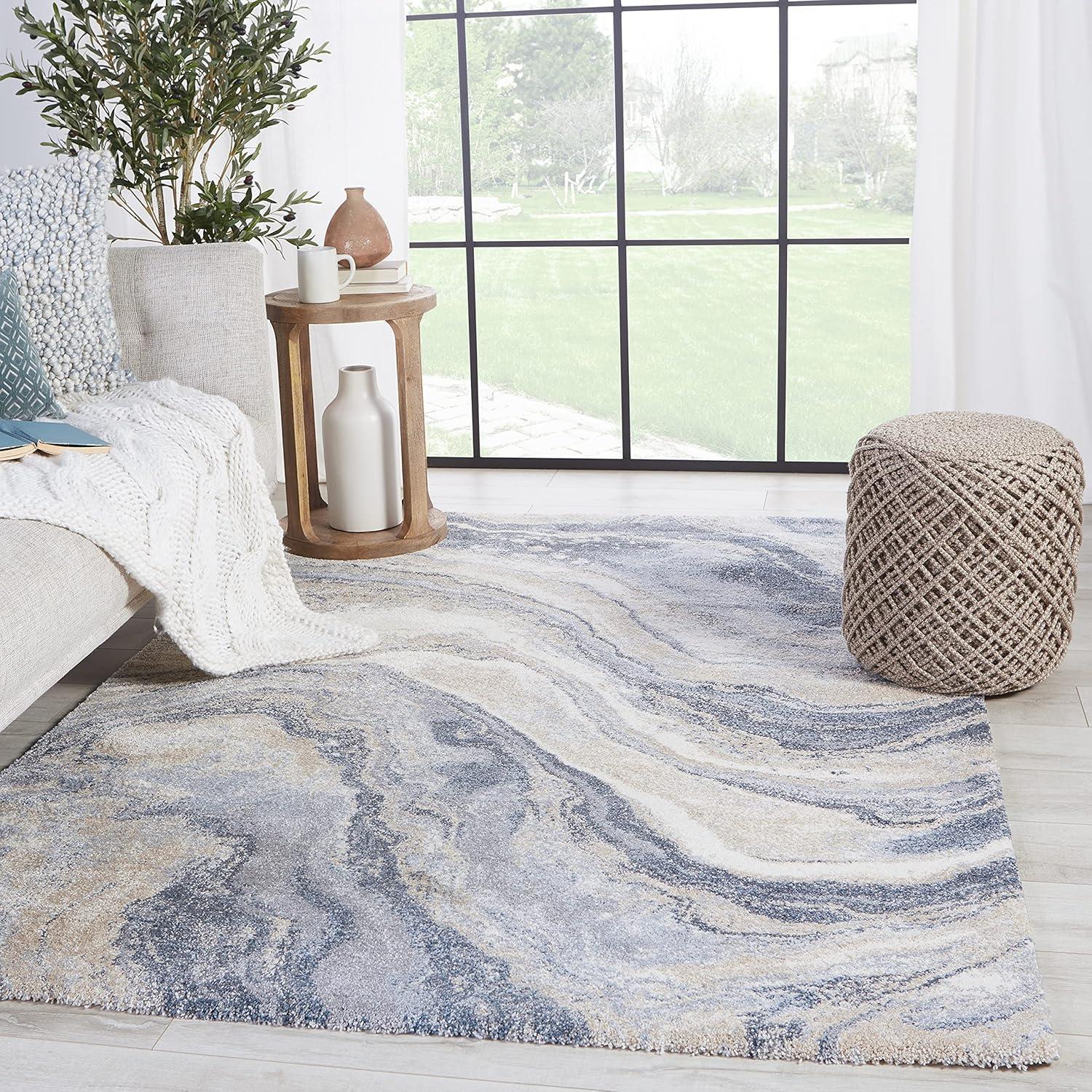 Orion Agate-Inspired Gray Abstract Plush Runner Rug