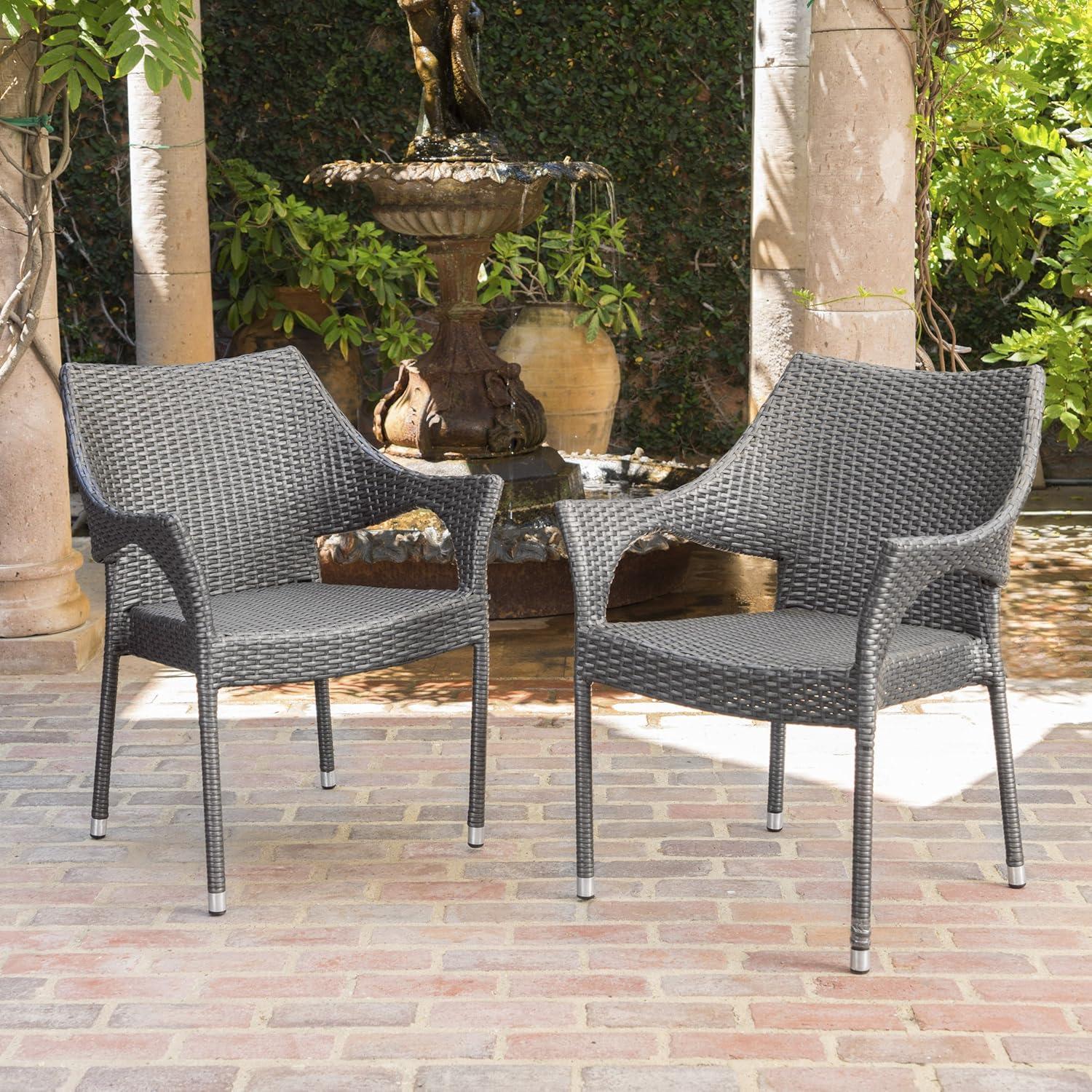 GDF Studio Nazir Outdoor Wicker Stacking Dining Chairs, Set of 4, Gray