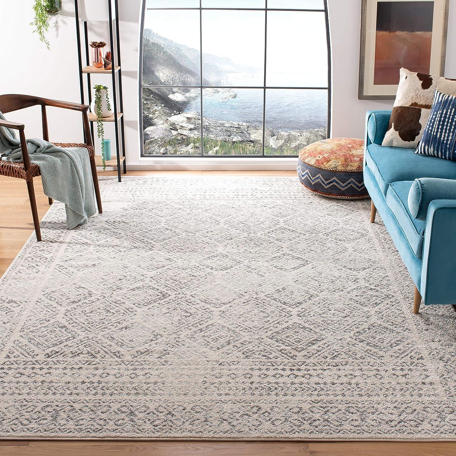 Ivory and Grey Moroccan Boho Distressed 12' x 15' Area Rug