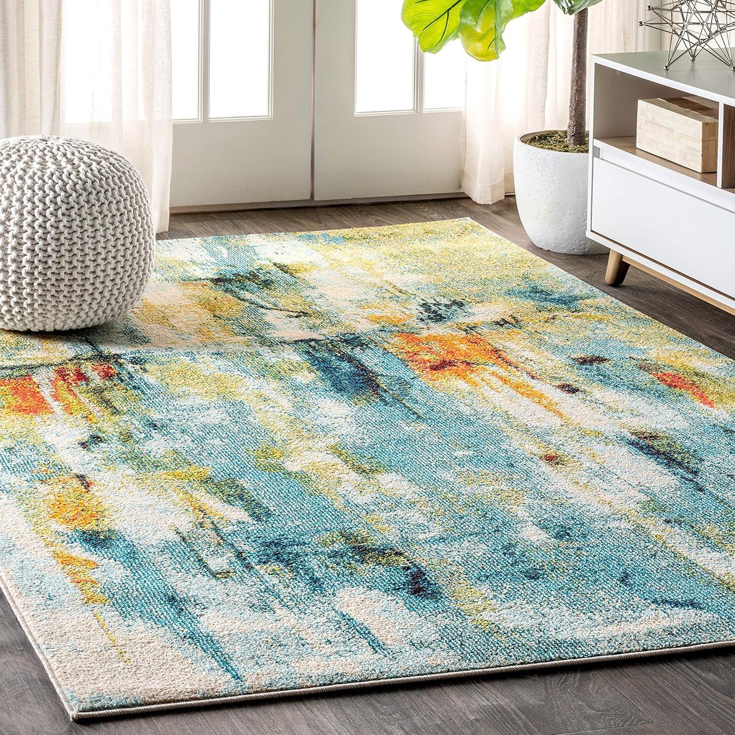 Abstract Blue and Yellow Synthetic Area Rug