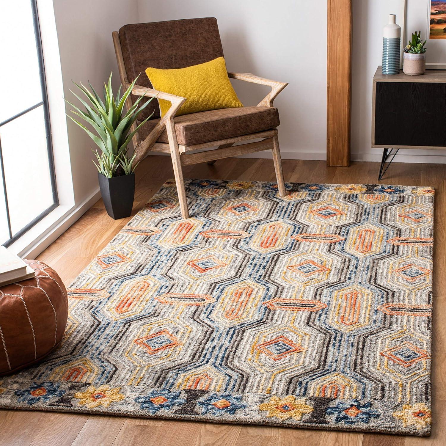 Handmade Blue and Gray Wool Tufted Area Rug