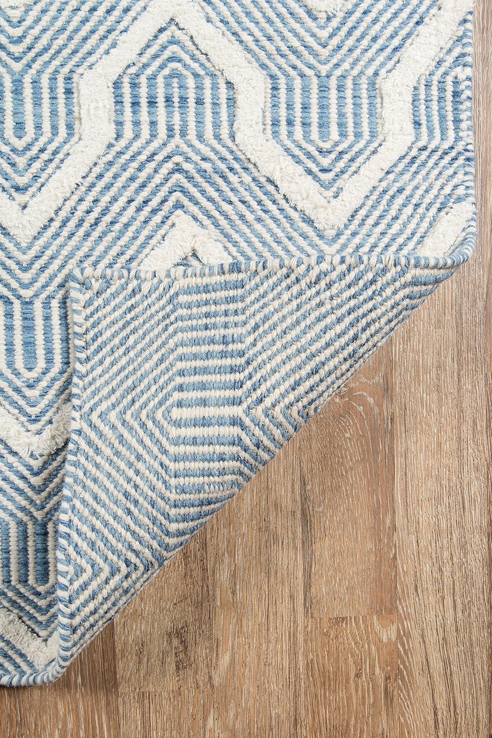 Langdon Geometric Handmade Flatweave Wool Blue/Ivory Area Rug