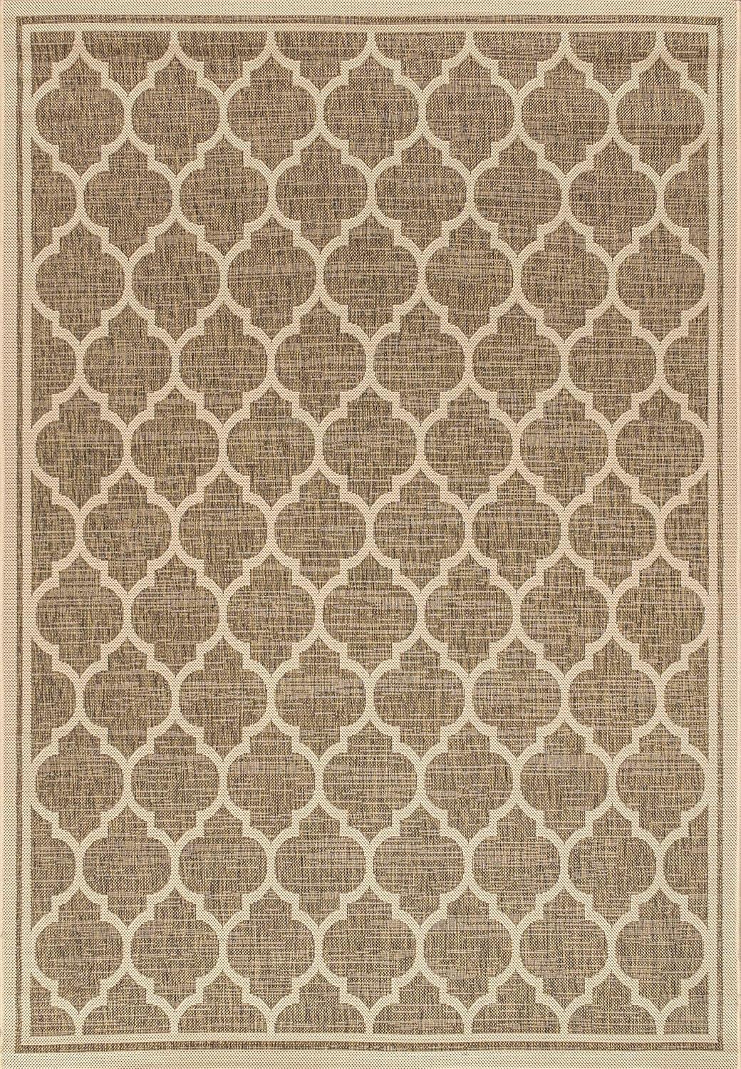 8'x10' Trebol Moroccan Trellis Textured Weave Indoor/Outdoor Area Rug, Brown/Beige - JONATHAN Y