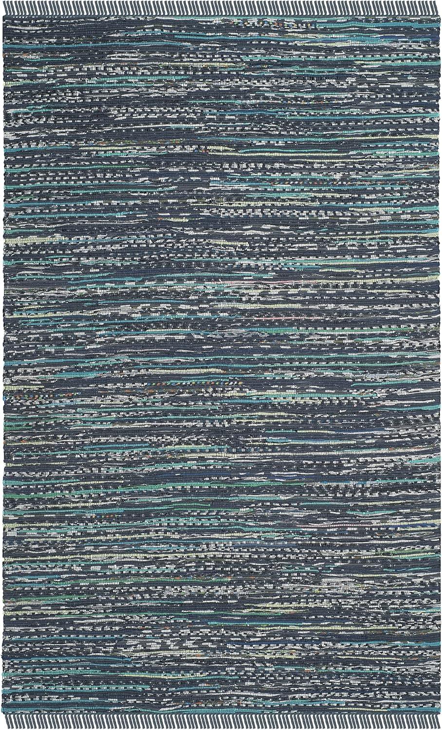 Ink and Multi 6' x 9' Handmade Cotton Flat Woven Rug