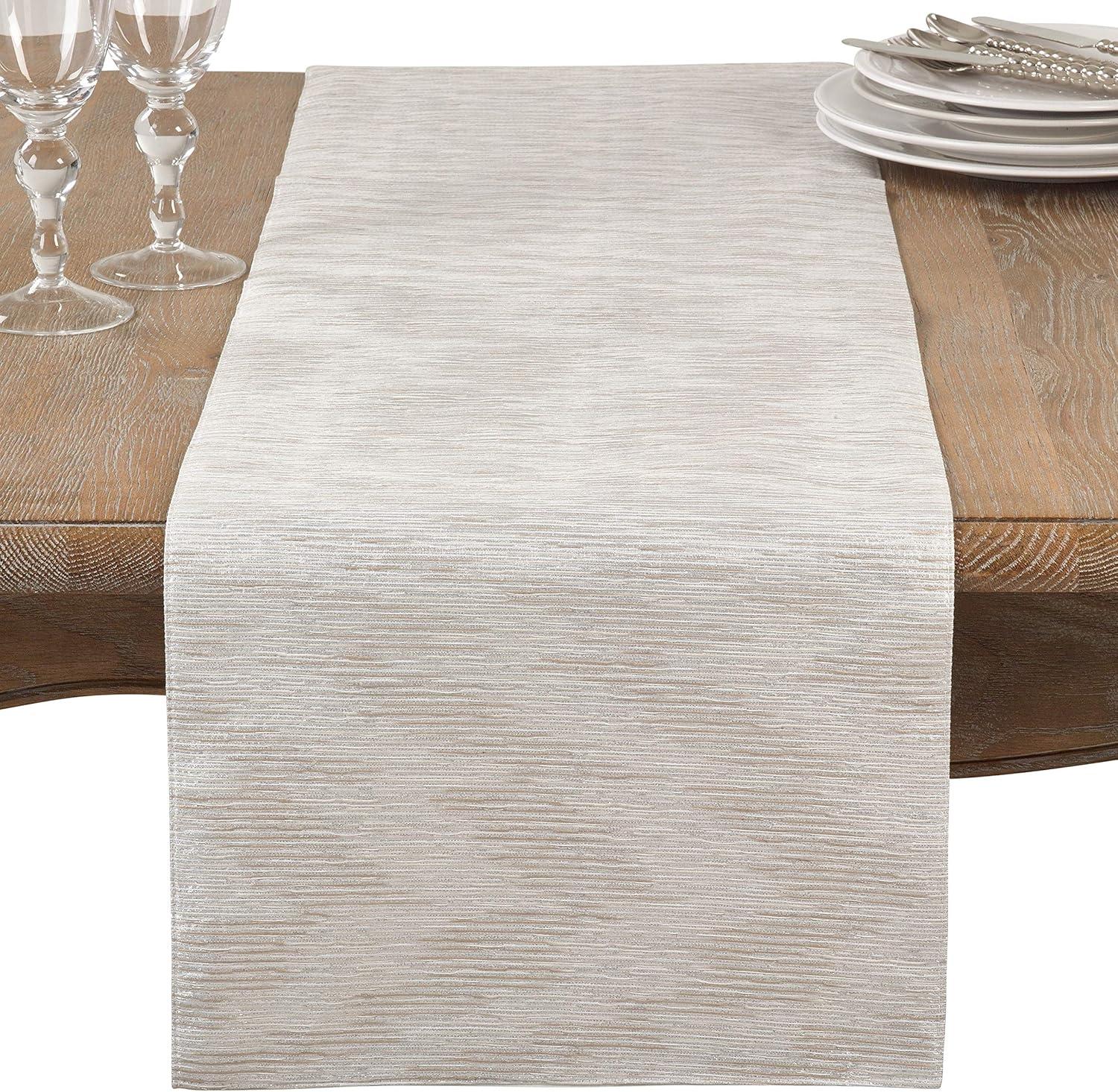 Beige Polyester Winter Table Runner and Placemats Set