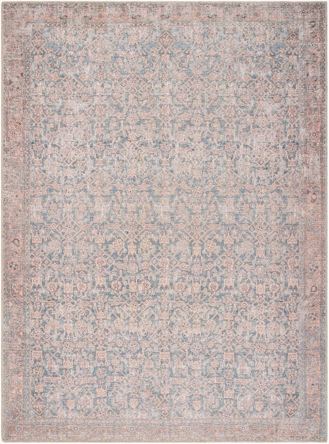 Lorelai Blue and Beige Synthetic Washable Area Rug