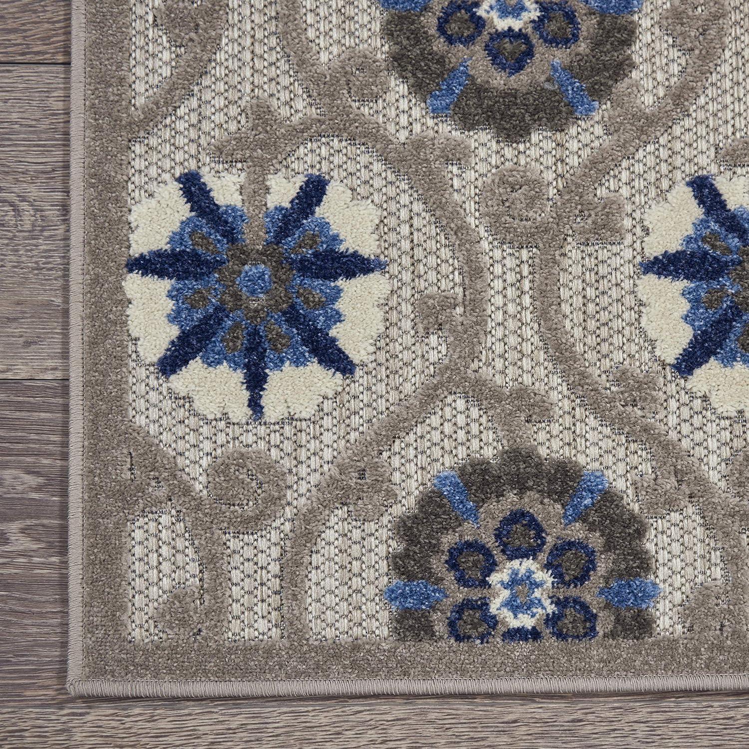 Nourison Aloha Contemporary Floral Flatweave High-Low Indoor Outdoor Area Rug Grey/Blue 7'10" x 10'6"