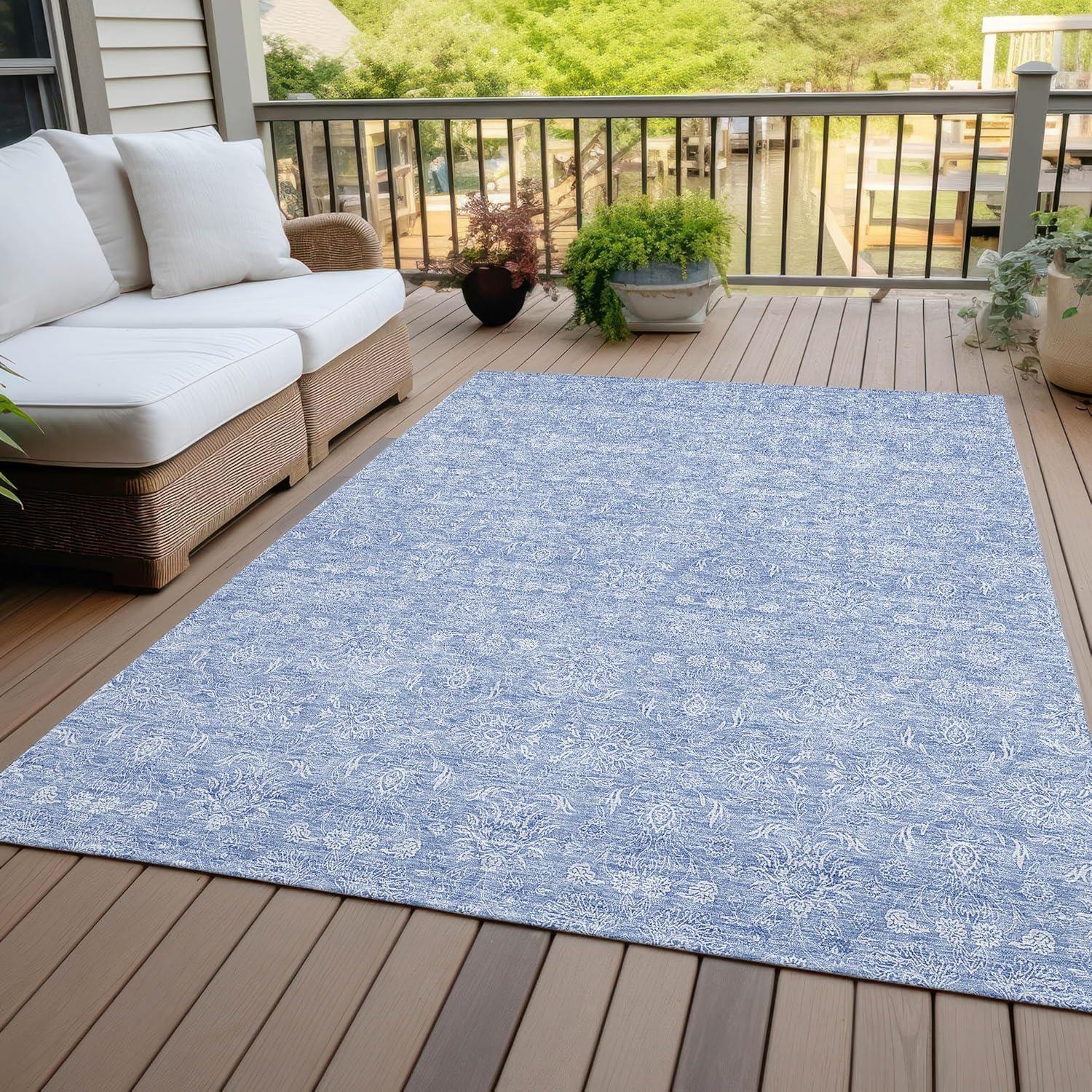 Sky Blue Synthetic Flat Woven 5' x 7'6" Indoor Outdoor Rug