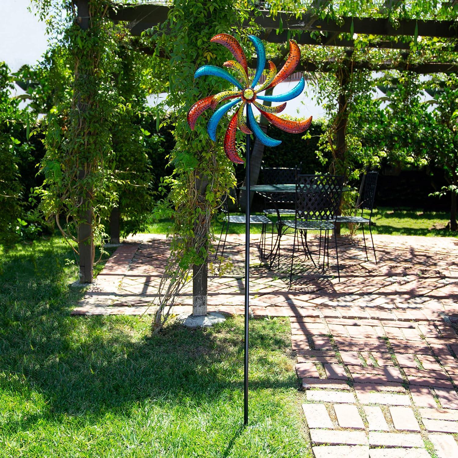 63" Multicolor Metal Windmill Garden Stake Spinner