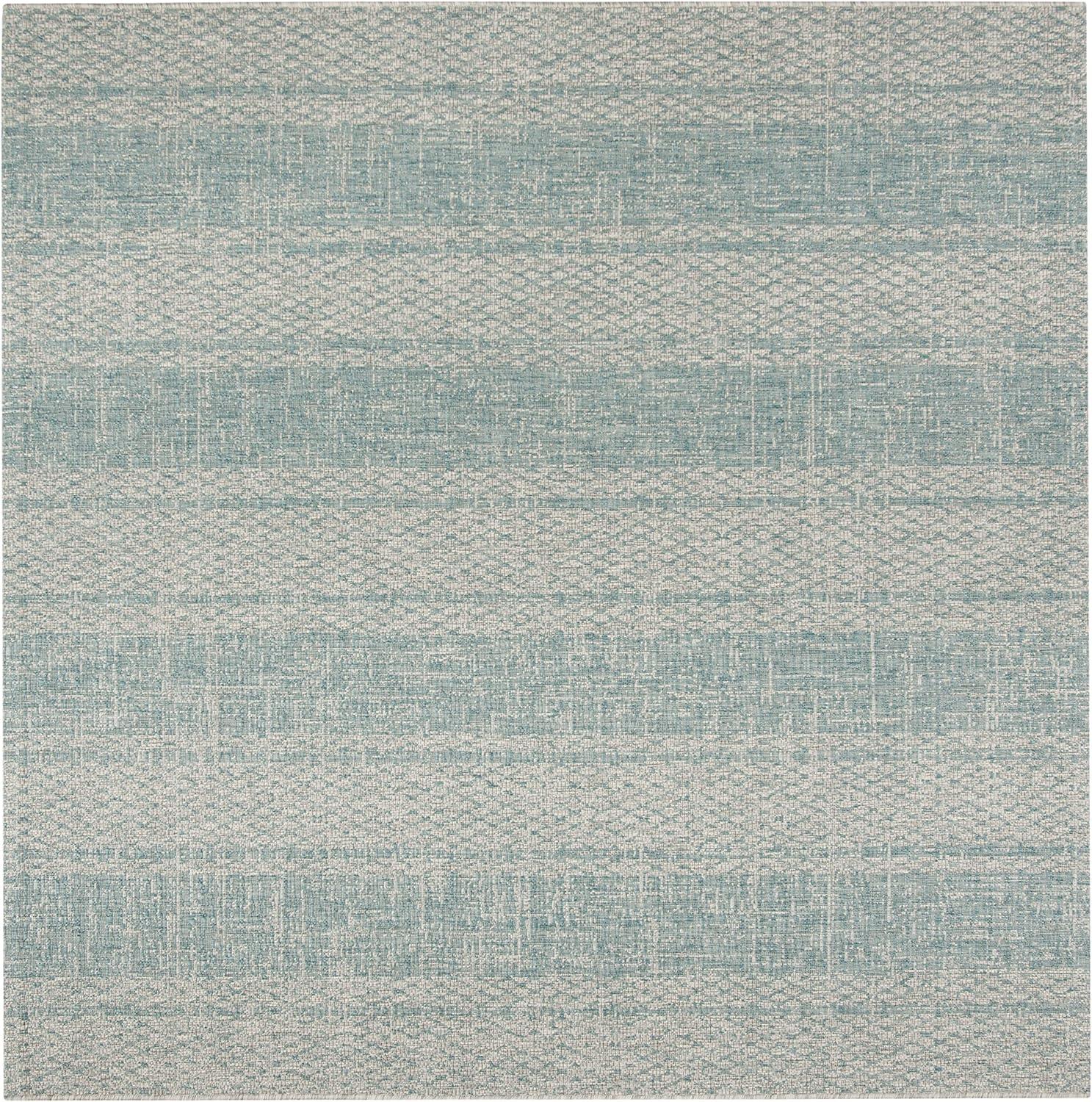 Courtyard CY8736 Power Loomed Indoor and Outdoor Area Rug - Light Grey/Aqua - 6'7"x6'7" - Safavieh