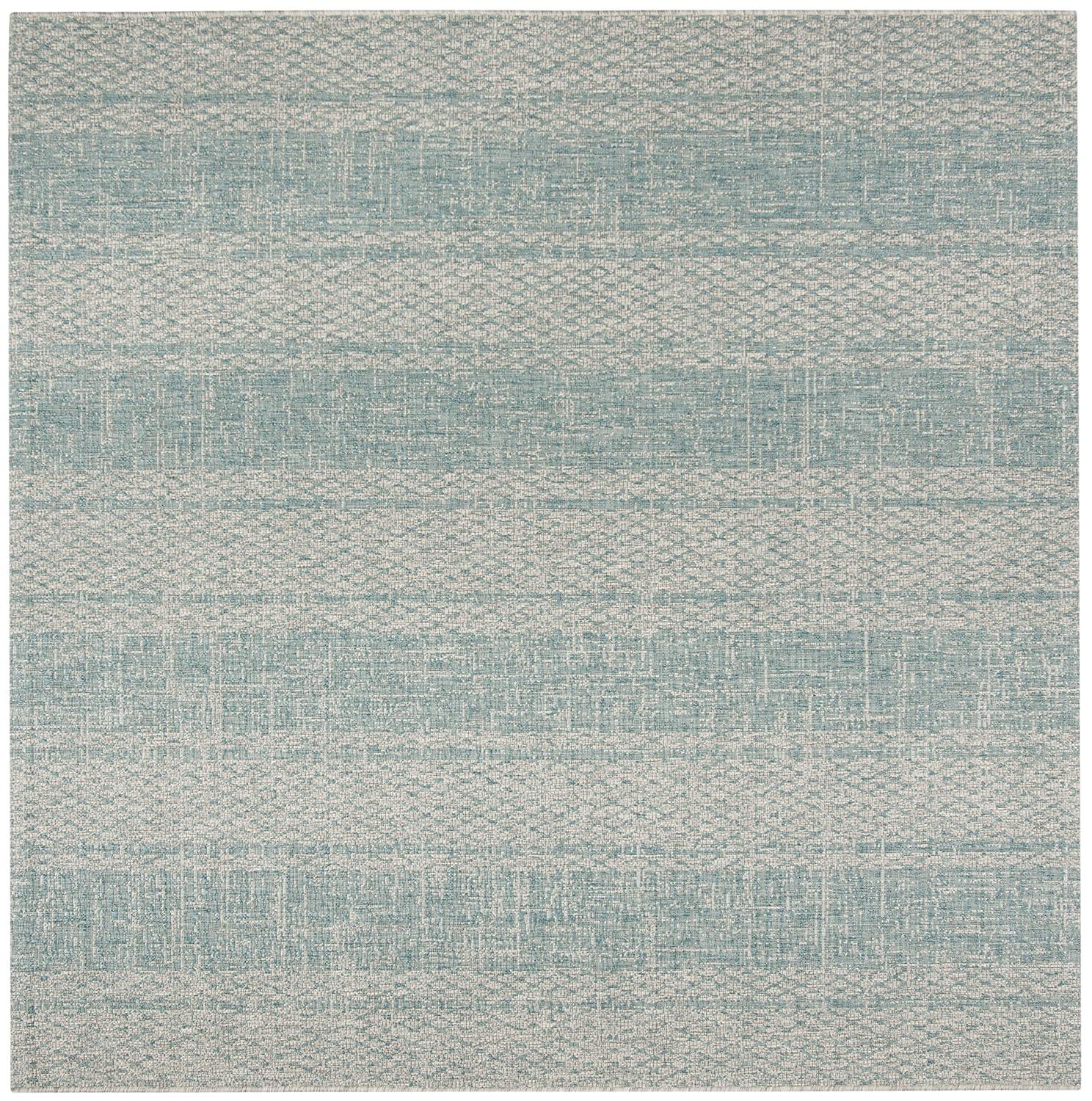 Courtyard CY8736 Power Loomed Indoor and Outdoor Area Rug - Light Grey/Aqua - 6'7"x6'7" - Safavieh