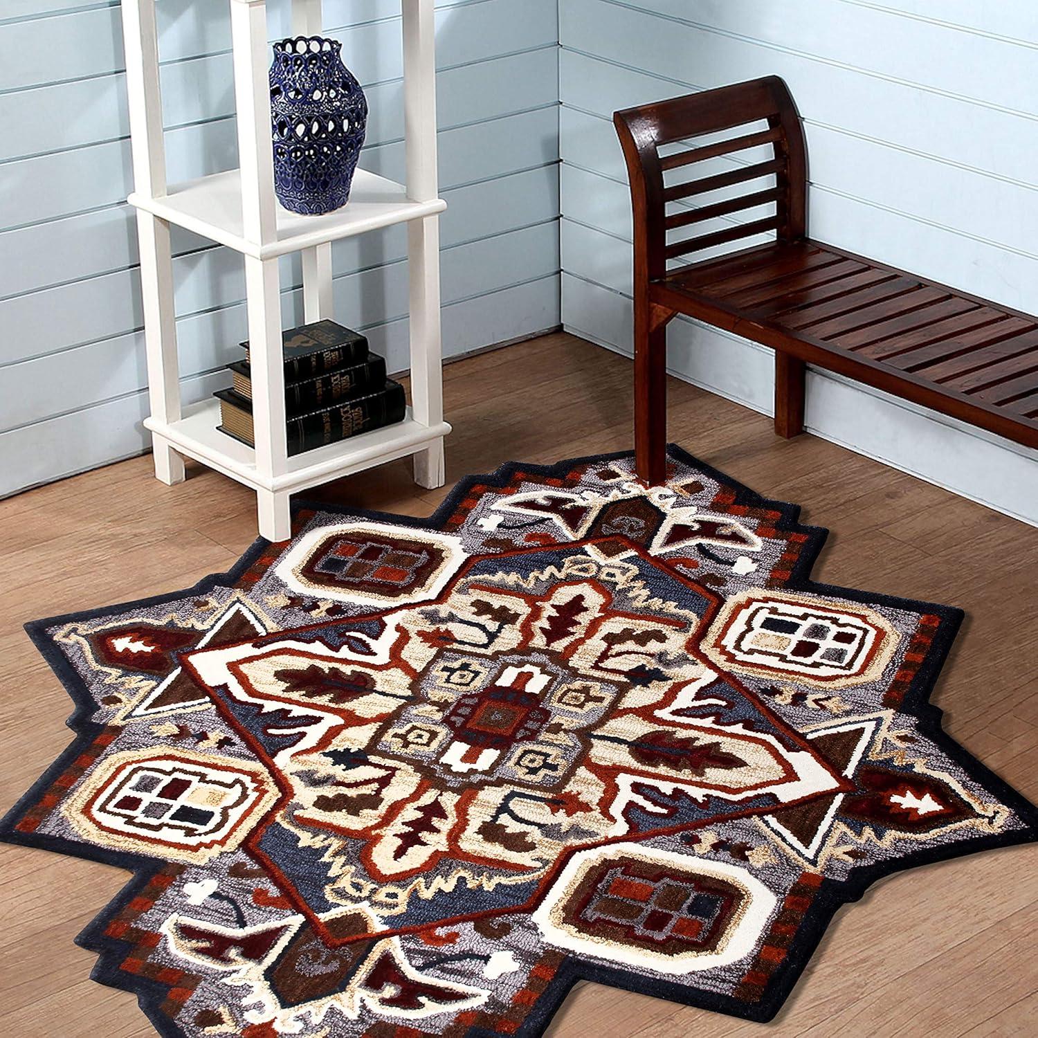 Ox Bay Traditional Fall Cabin Red / Gray 7 Ft. Ethnic Medallion Shape Area Rug