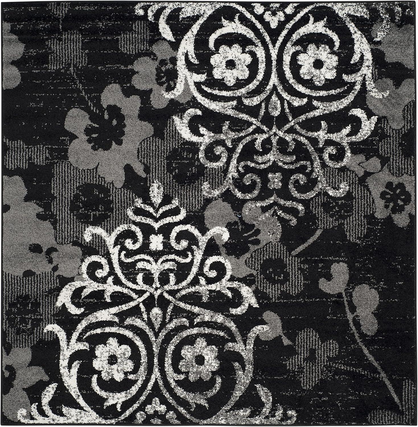 Chic Lodge Black & Silver 4' Square Synthetic Area Rug