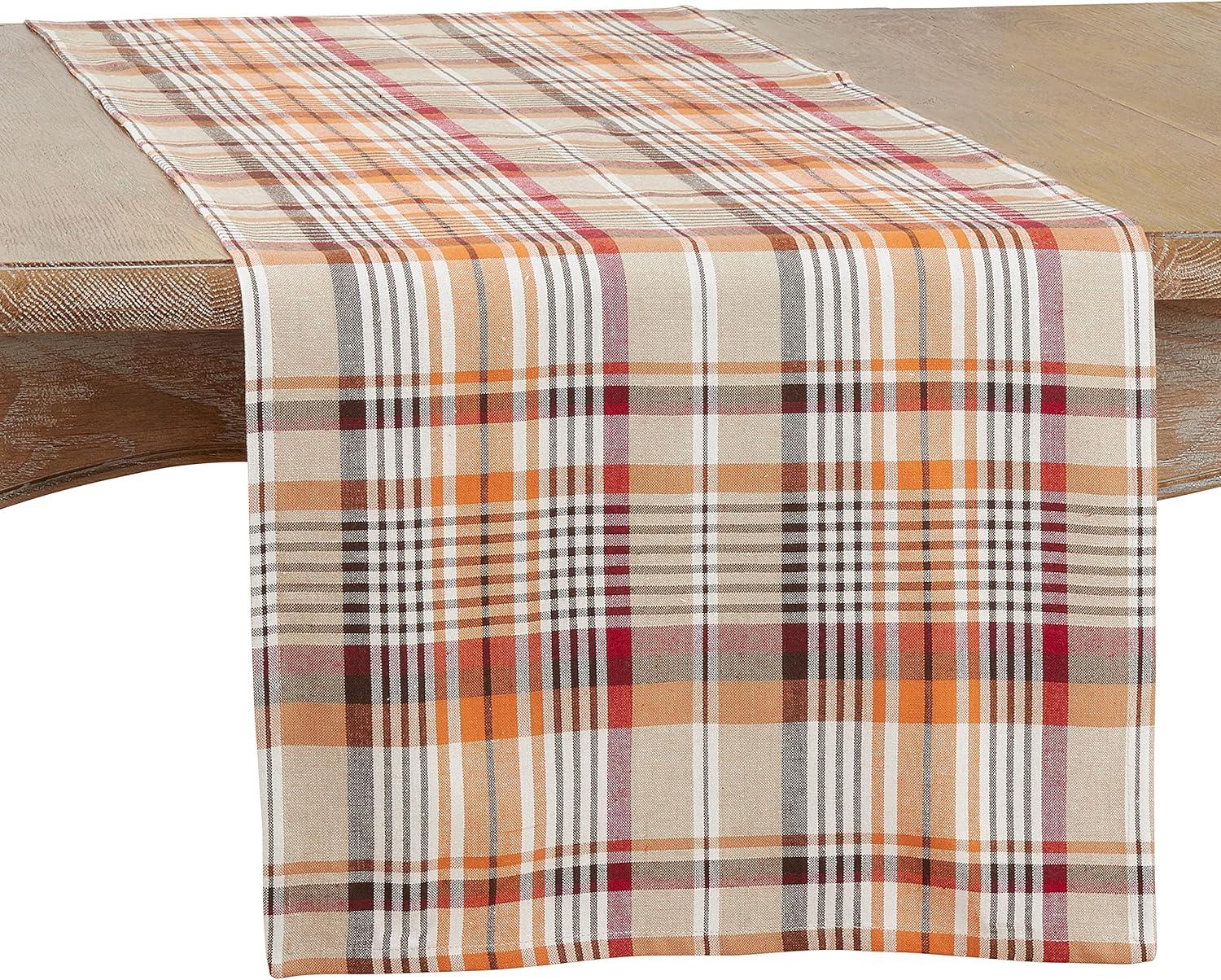 16 x 72 in. Plaid Oblong Cotton Table Runner, Multi Color