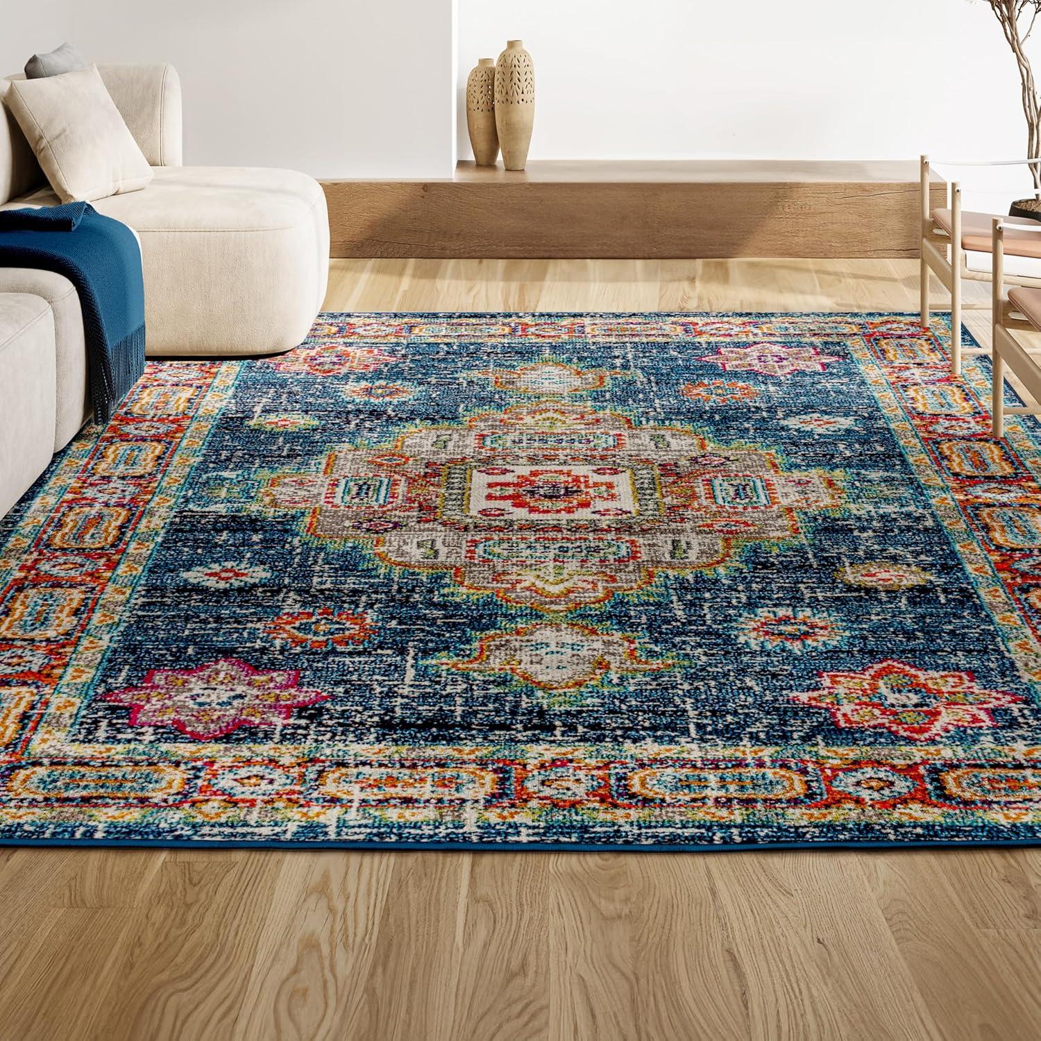 JONATHAN Y Bohemian FLAIR Boho Vintage Medallion Navy/Red 8 ft. x 10 ft. Area Rug