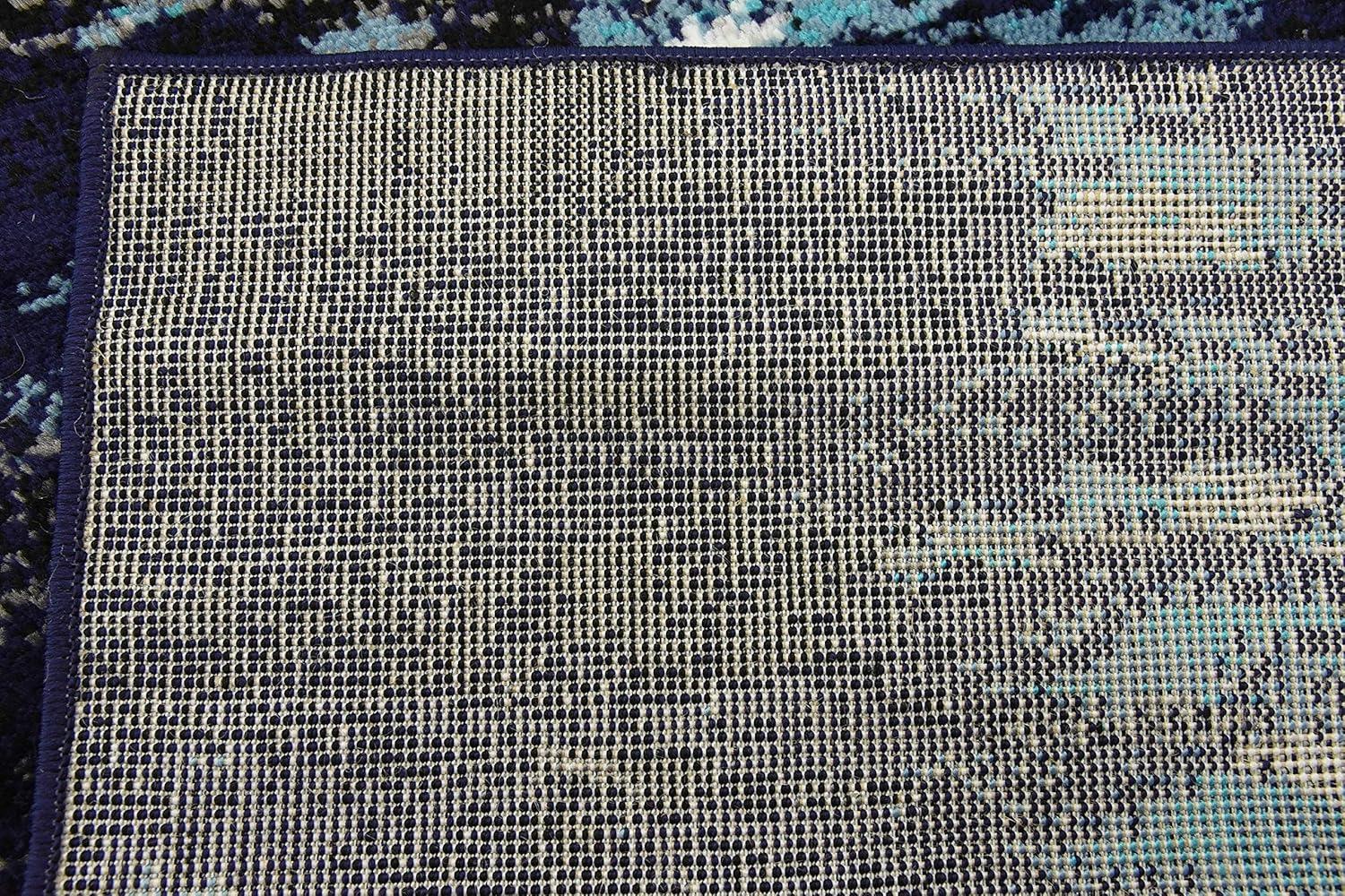 Navy Blue Abstract Rectangular Synthetic Indoor Rug, 7x10 ft