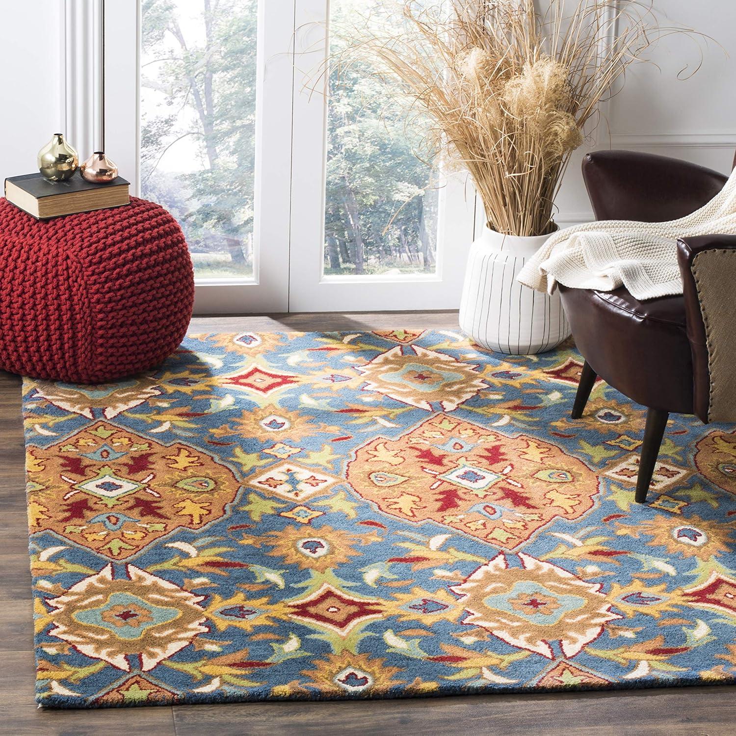 SAFAVIEH Heritage Reanna Geometric Floral Wool Area Rug, Camel/Blue, 8' x 10'