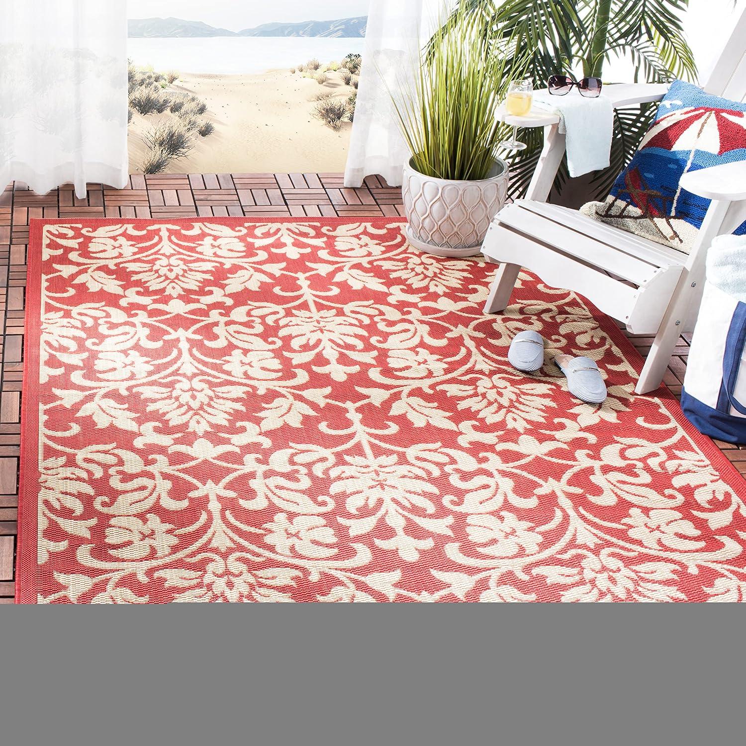SAFAVIEH Courtyard Yvette Floral Indoor/Outdoor Area Rug, Red/Natural, 7'10" x 7'10" Square