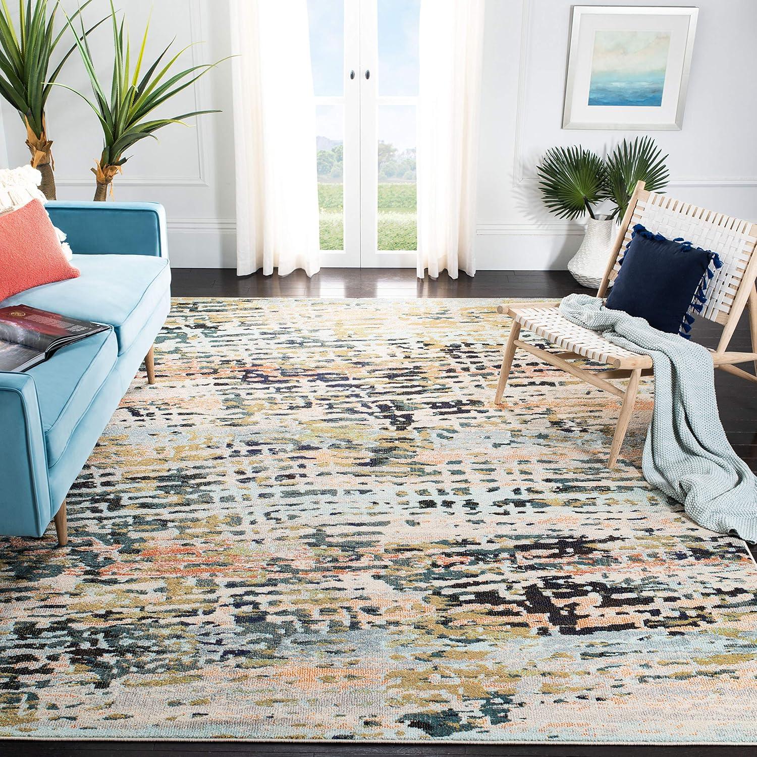 Madison MAD454 Power Loomed Indoor Area Rug - Beige/Navy - 5'x5' - Safavieh