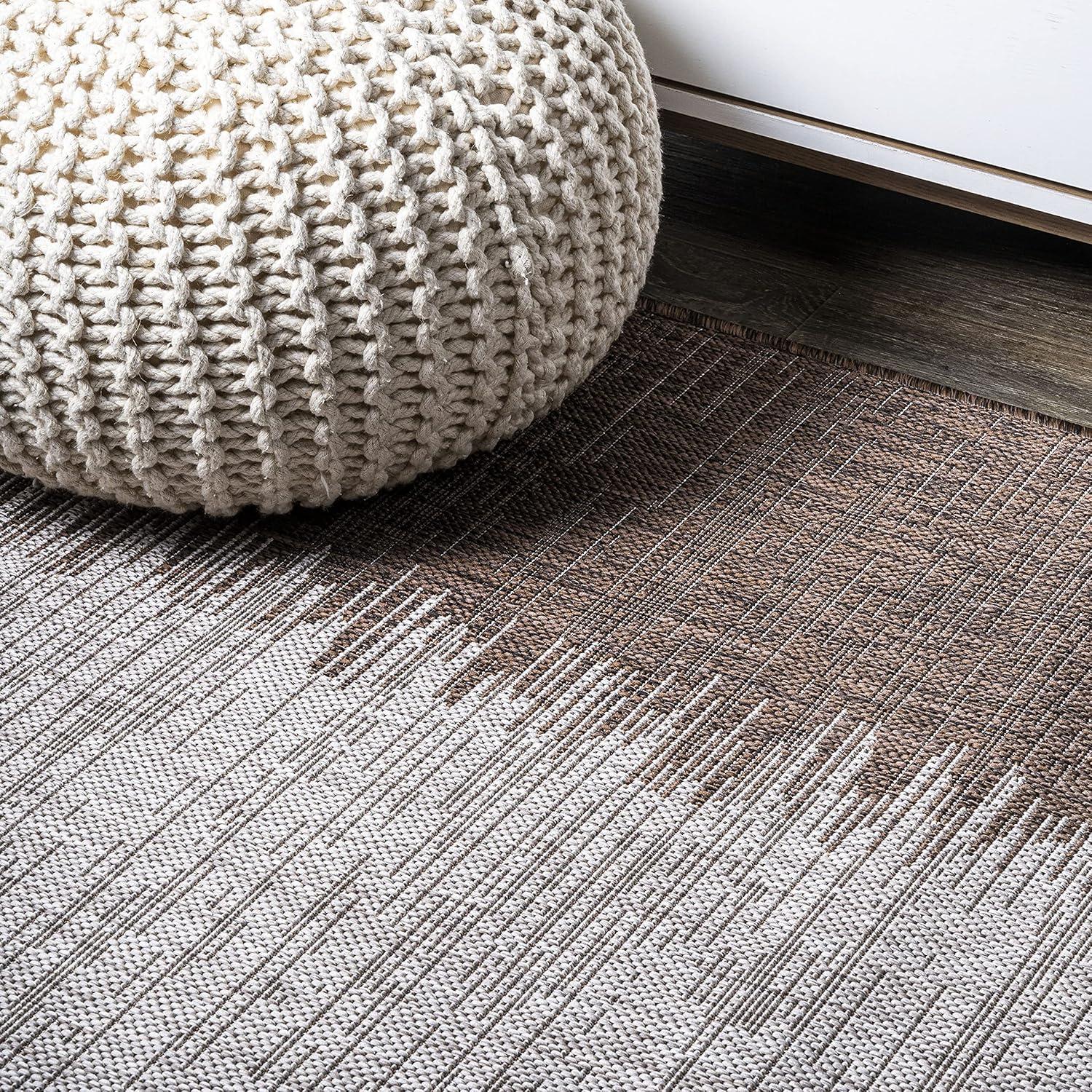 5'x8' Tavira Modern Strie' Indoor/Outdoor Area Rug, Brown/Beige - JONATHAN Y