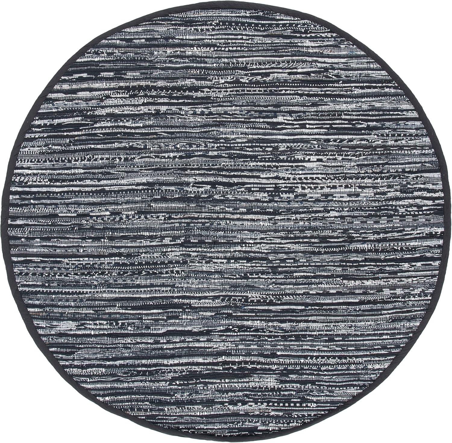 Rag Area Rug RAR121 Hand Woven Area Rug - Black - 6' Round - Safavieh.