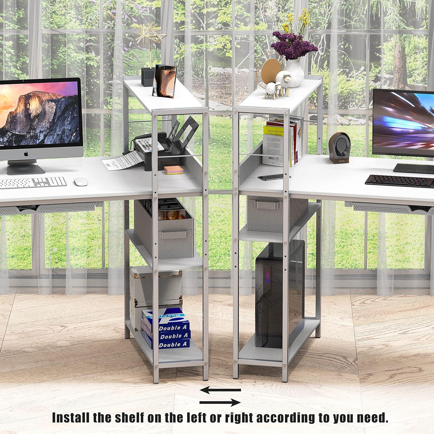 SHW 46-Inch Computer Desk with Adjustable Side Shelf and Drawer, 24" Deep, White