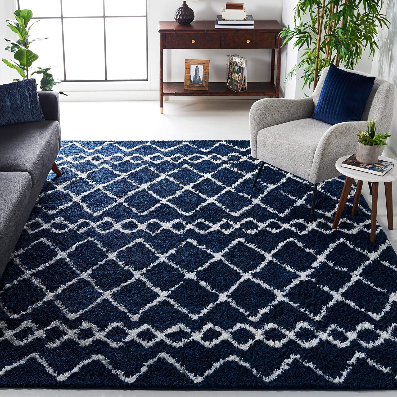 Berber Shag BER165 Power Loomed Indoor Area Rug - Navy/Ivory - 8'x10' - Safavieh