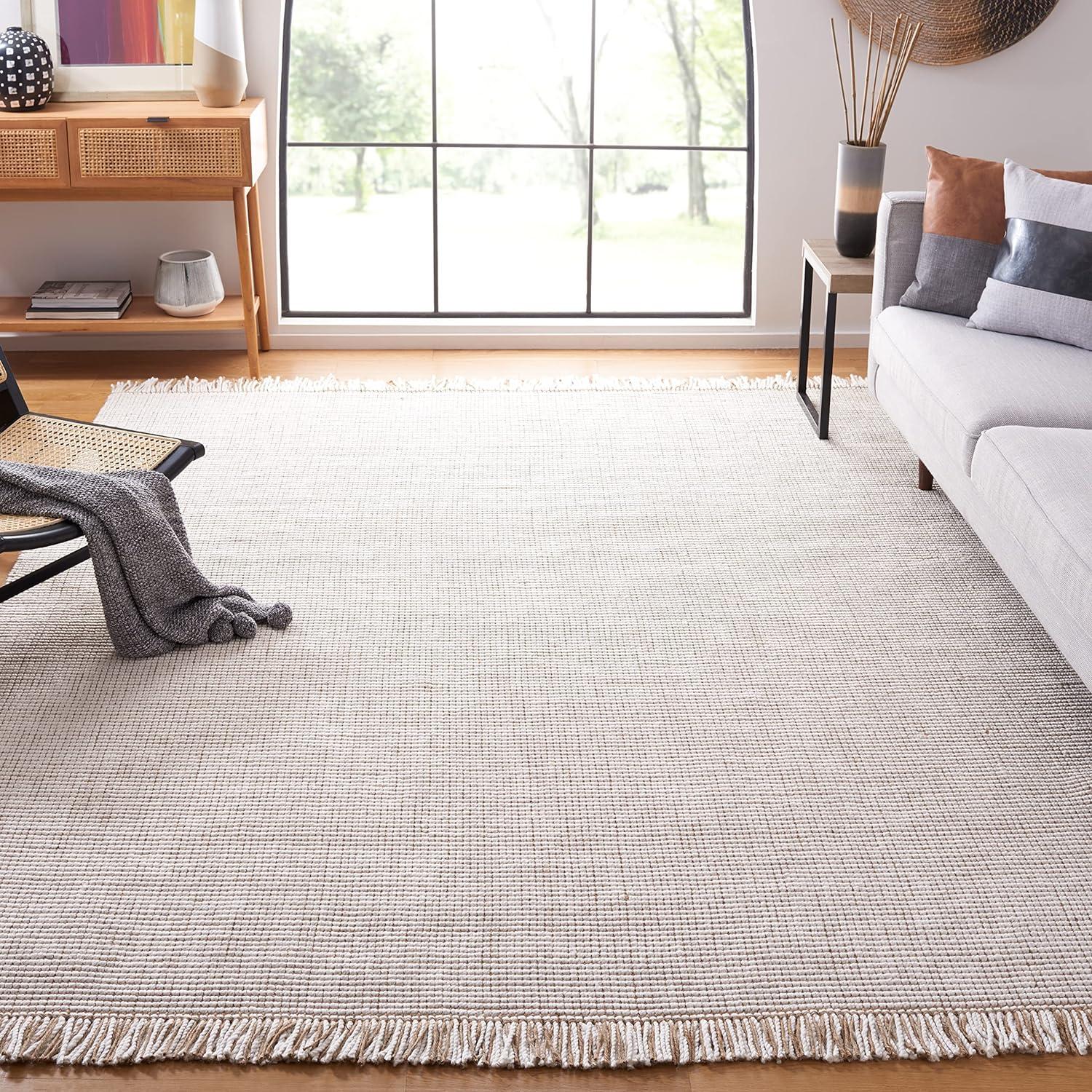 Ivory and Natural Handmade Wool-Blend 10' x 14' Area Rug