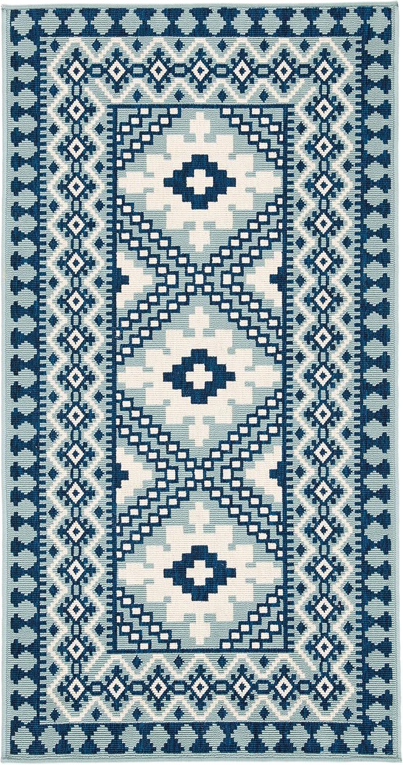 Blue Rectangular 5' x 7' Stain-Resistant Synthetic Rug