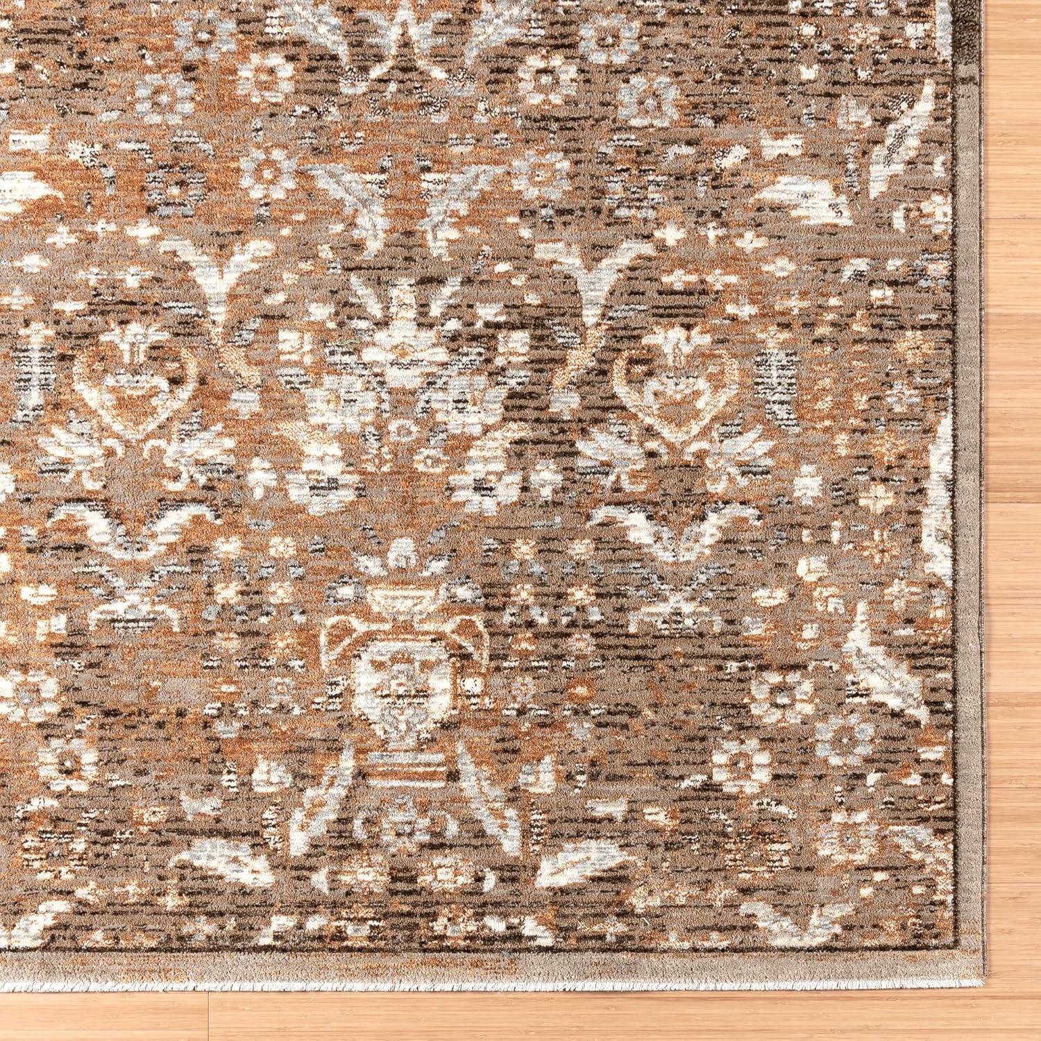 Gavi Brown and Beige Rectangular Synthetic Area Rug 9' x 12'