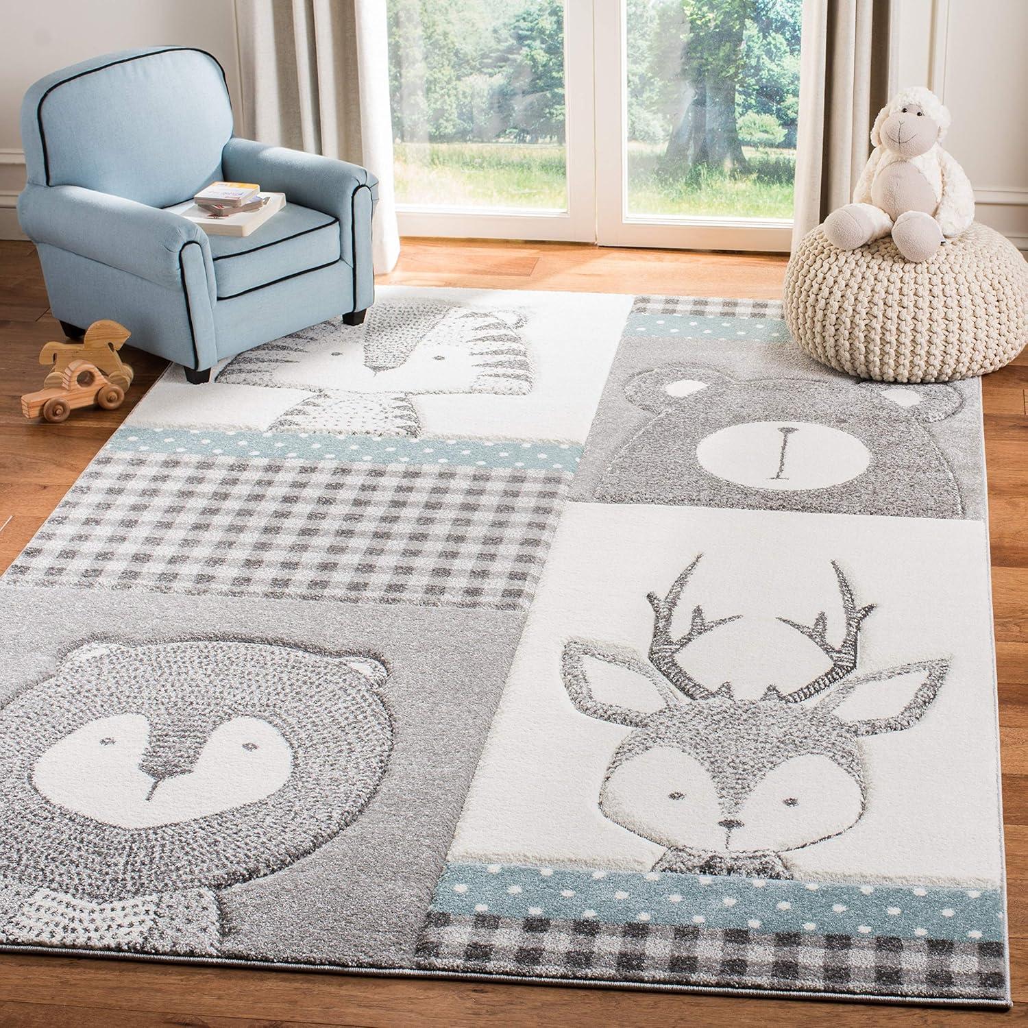 Carousel Kids  CRK188 Loomed Indoor Area Rug - Grey/Ivory - 6'7"x6'7" - Safavieh