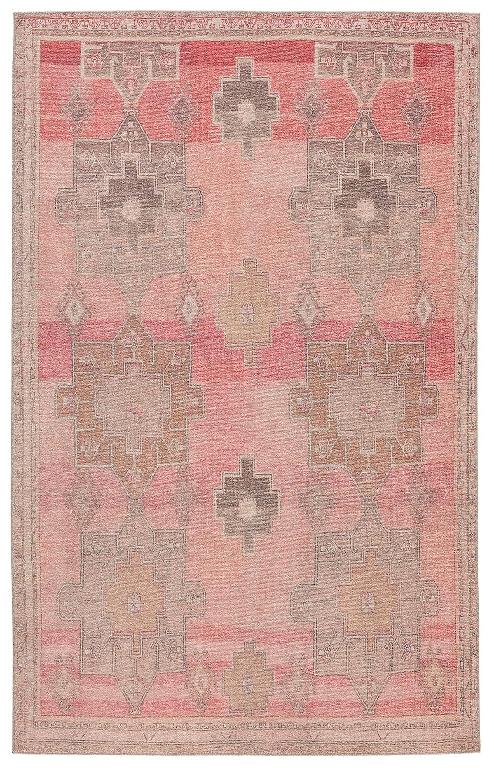 Gray and Pink Synthetic Medallion Rectangular Rug, 5' x 7'