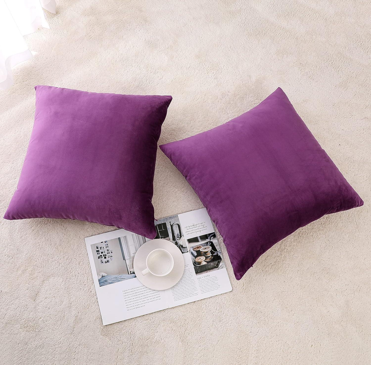 Deconovo Pack of 2 Velvet Decorative Throw Pillow Covers Plush Pillowcases Cushion Cover for Couch Sofa Bedroom, 20"x 20", Lilac, 2 Pack